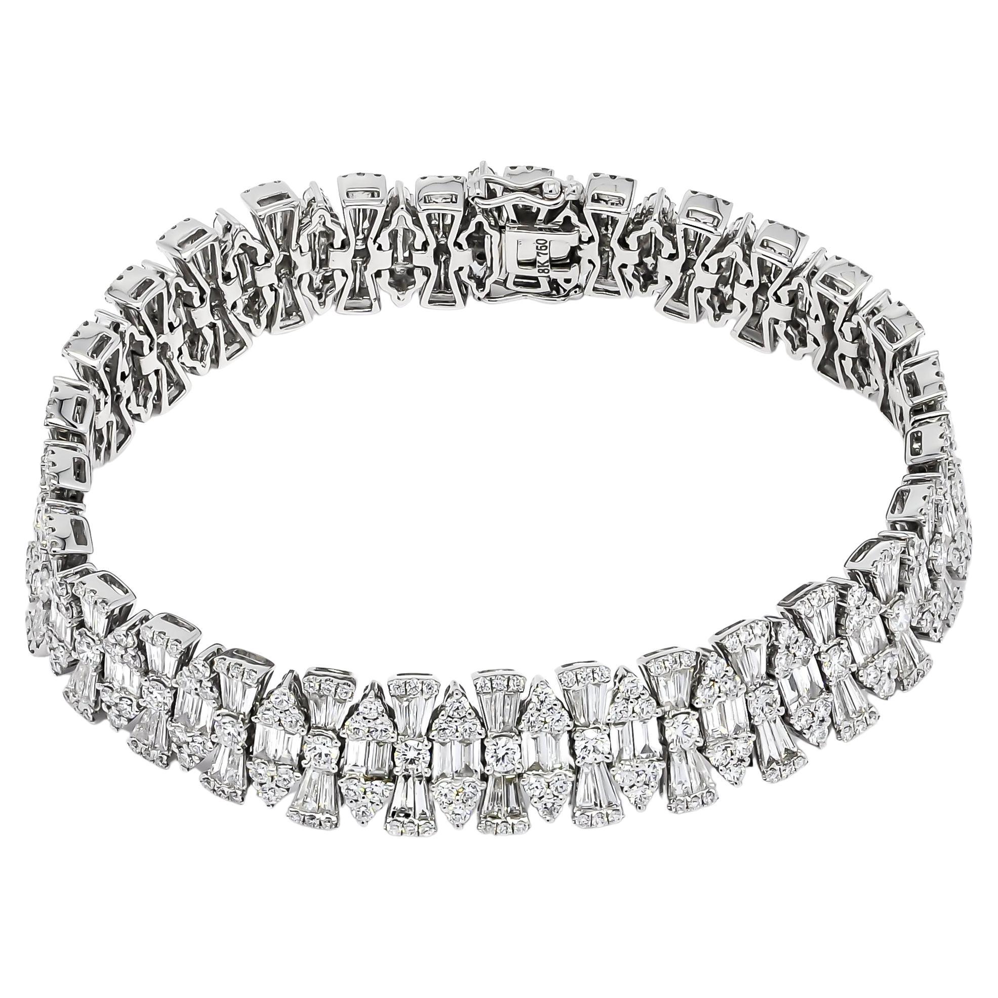 Natural Diamond 11.55 cts 18 Karat White gold Multi Row Tennis Bracelet For Sale