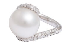 18 Kt White Gold Big South Sea Pearl & Diamond Ring