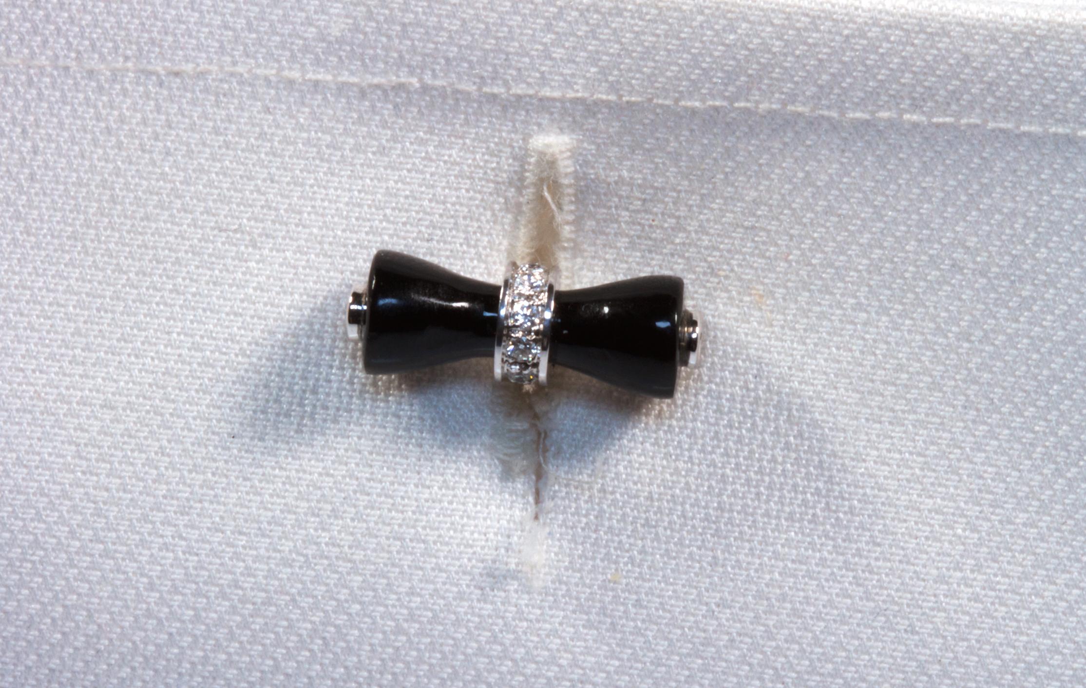 Modern 18 Karat White Gold Black Onyx Diamond Cufflinks For Sale