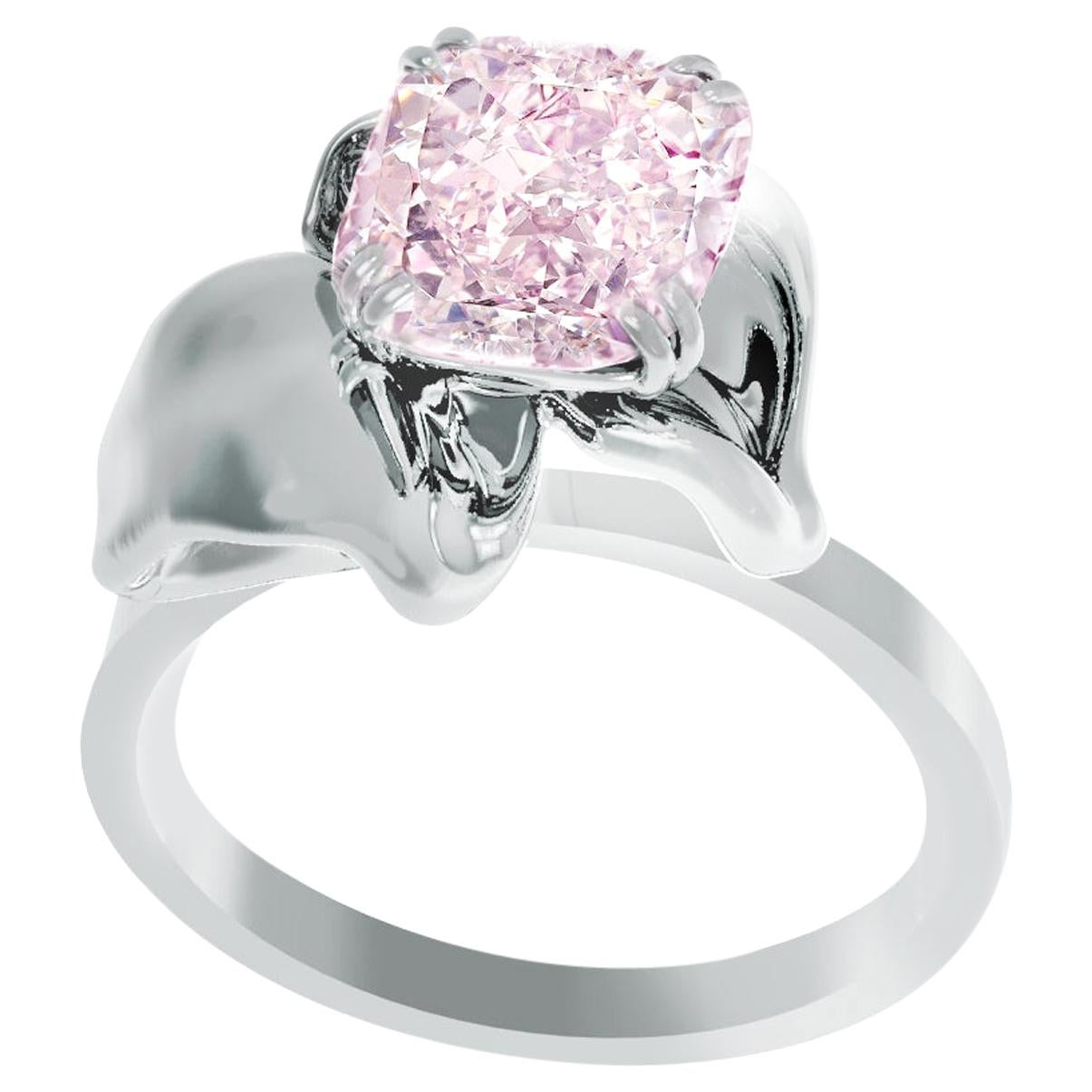 Eighteen Karat Gold Bridal Ring with Fancy Purple Pink Diamond For Sale