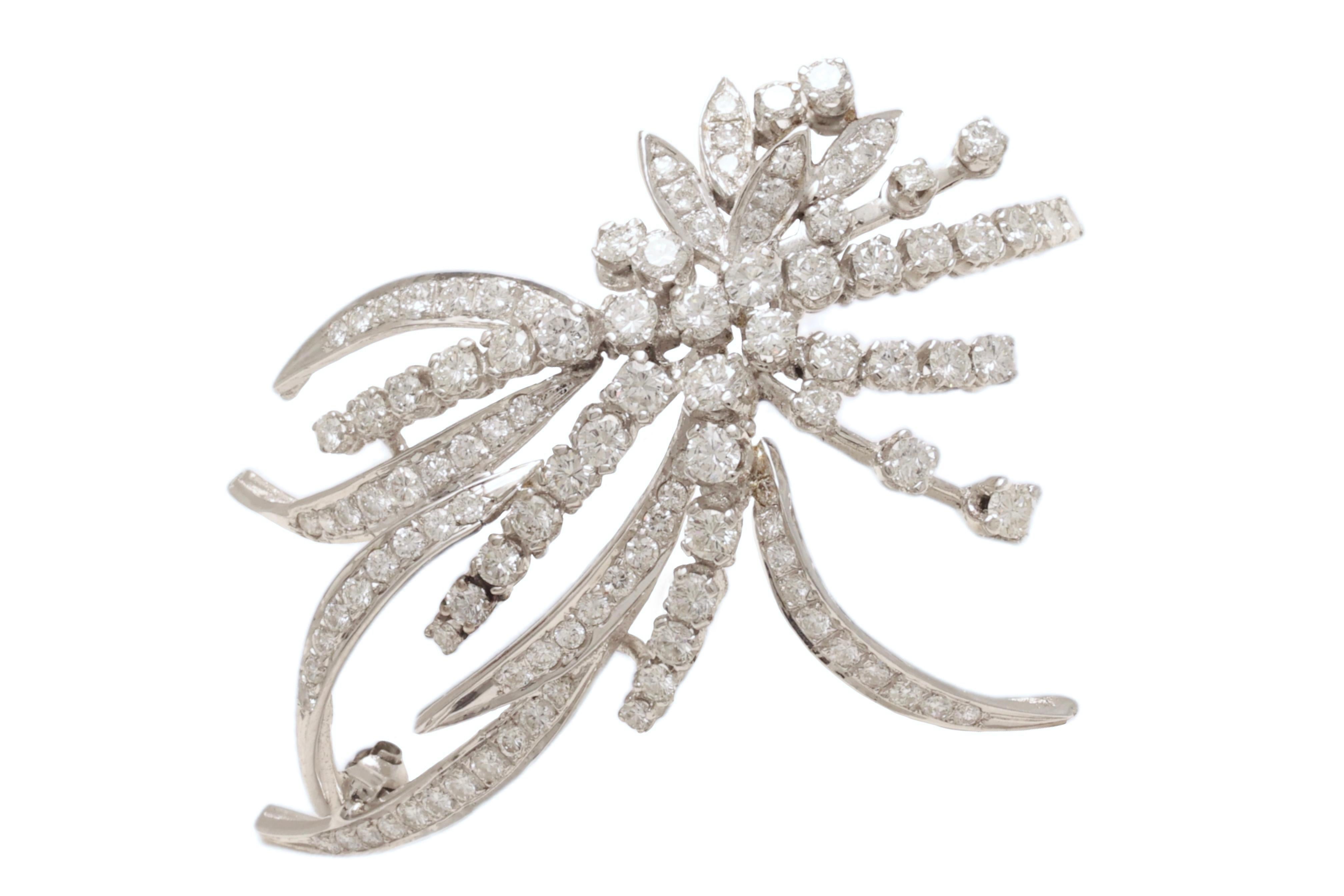 18 kt. White Gold Brooch set with 6.5 ct. Brilliant cut Diamonds For Sale 1