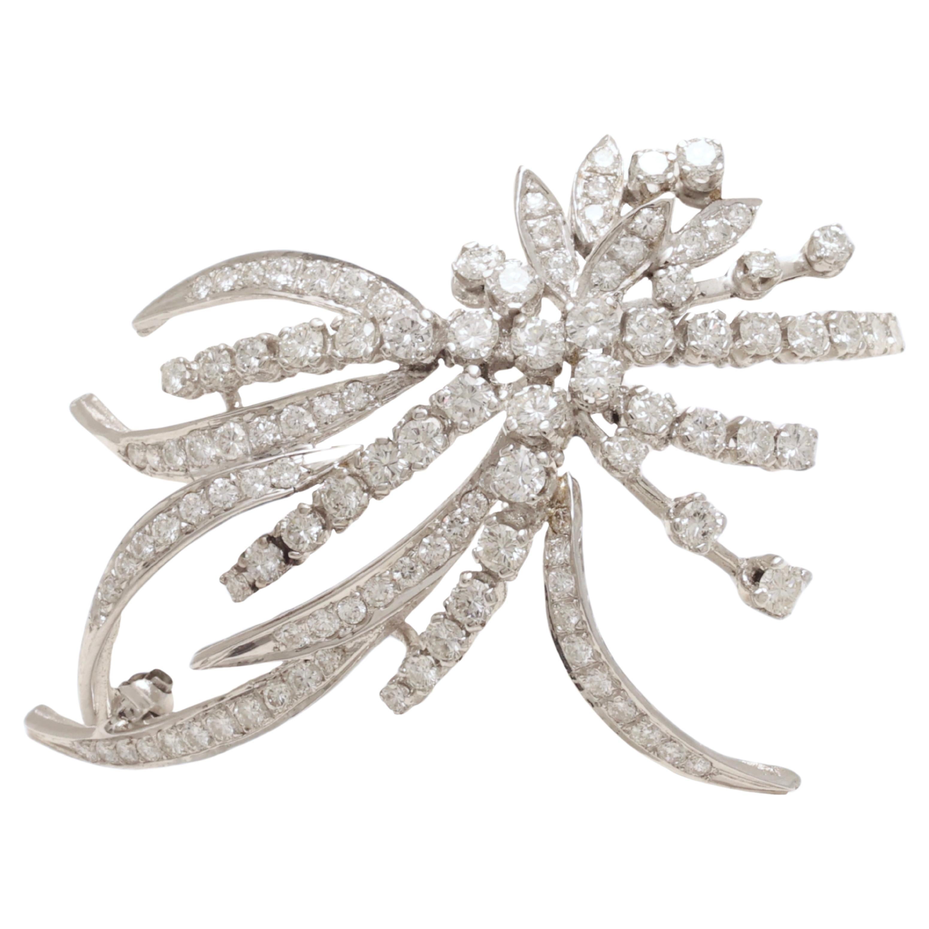 18 kt. White Gold Brooch set with 6.5 ct. Brilliant cut Diamonds For Sale