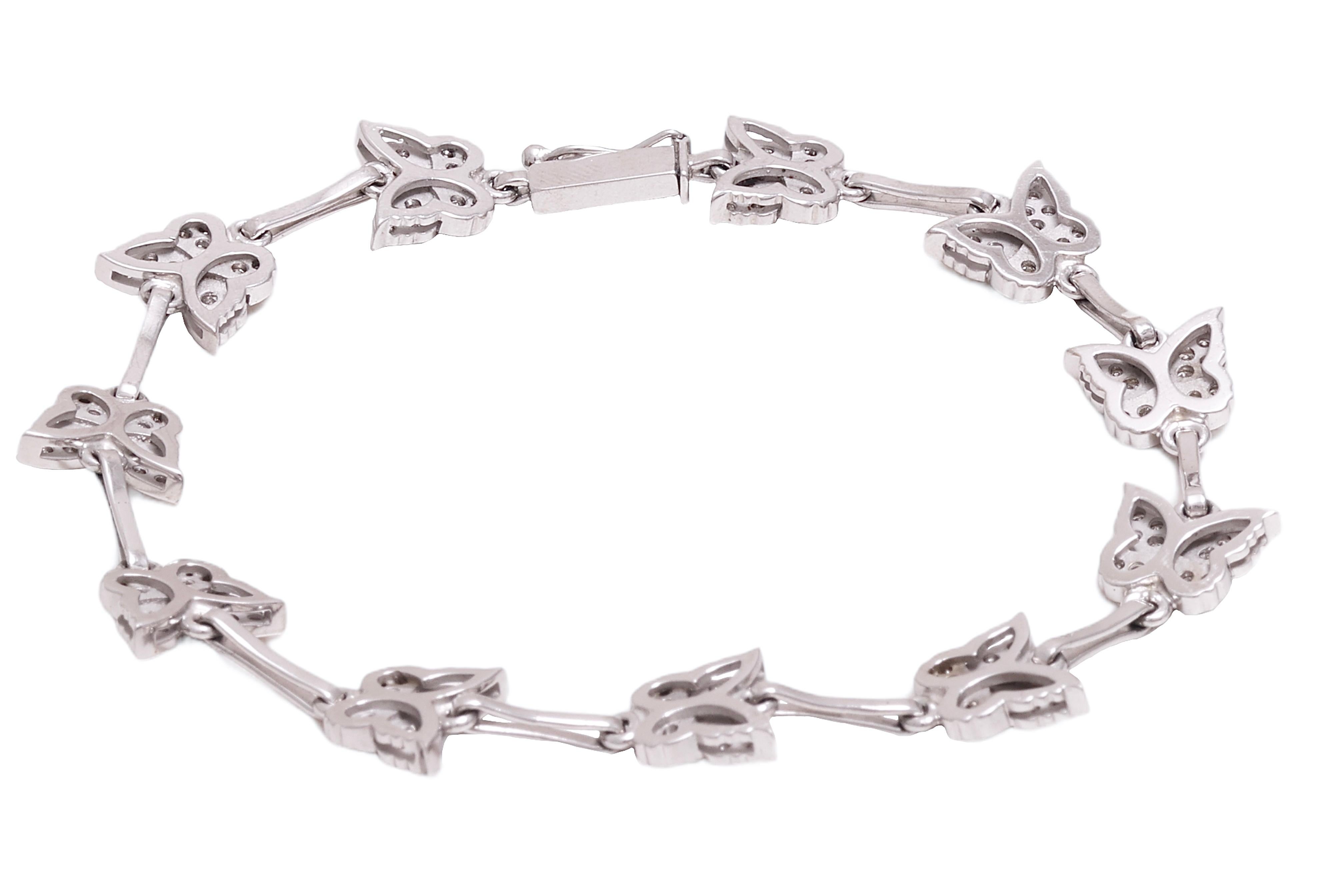  18 kt. White Gold Butterfly Bracelet Set with 1.32 ct. Diamonds For Sale 1
