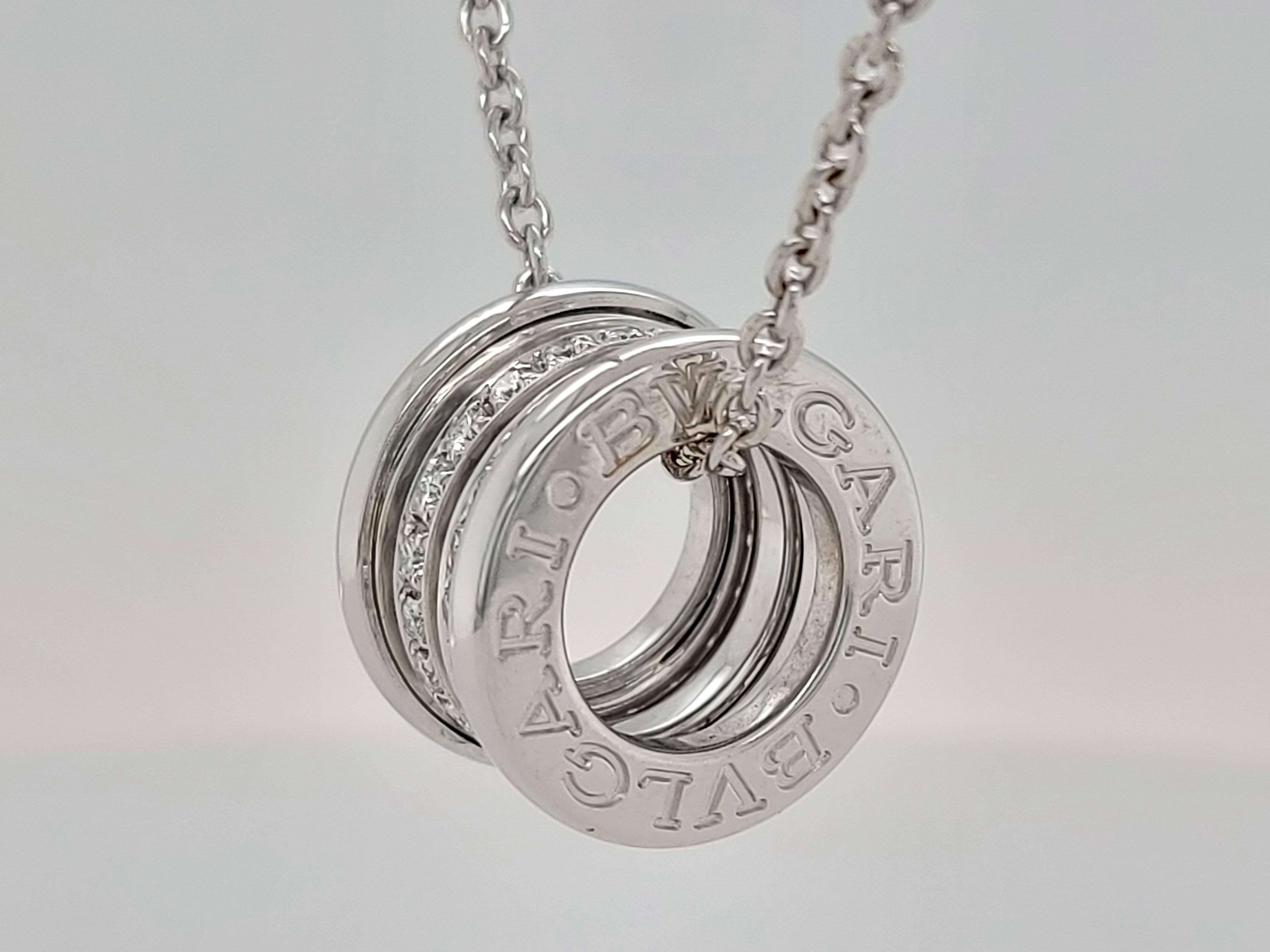 Round Cut 18 Karat White Gold Bvlgari B-zero1 Necklace with Paved Diamonds