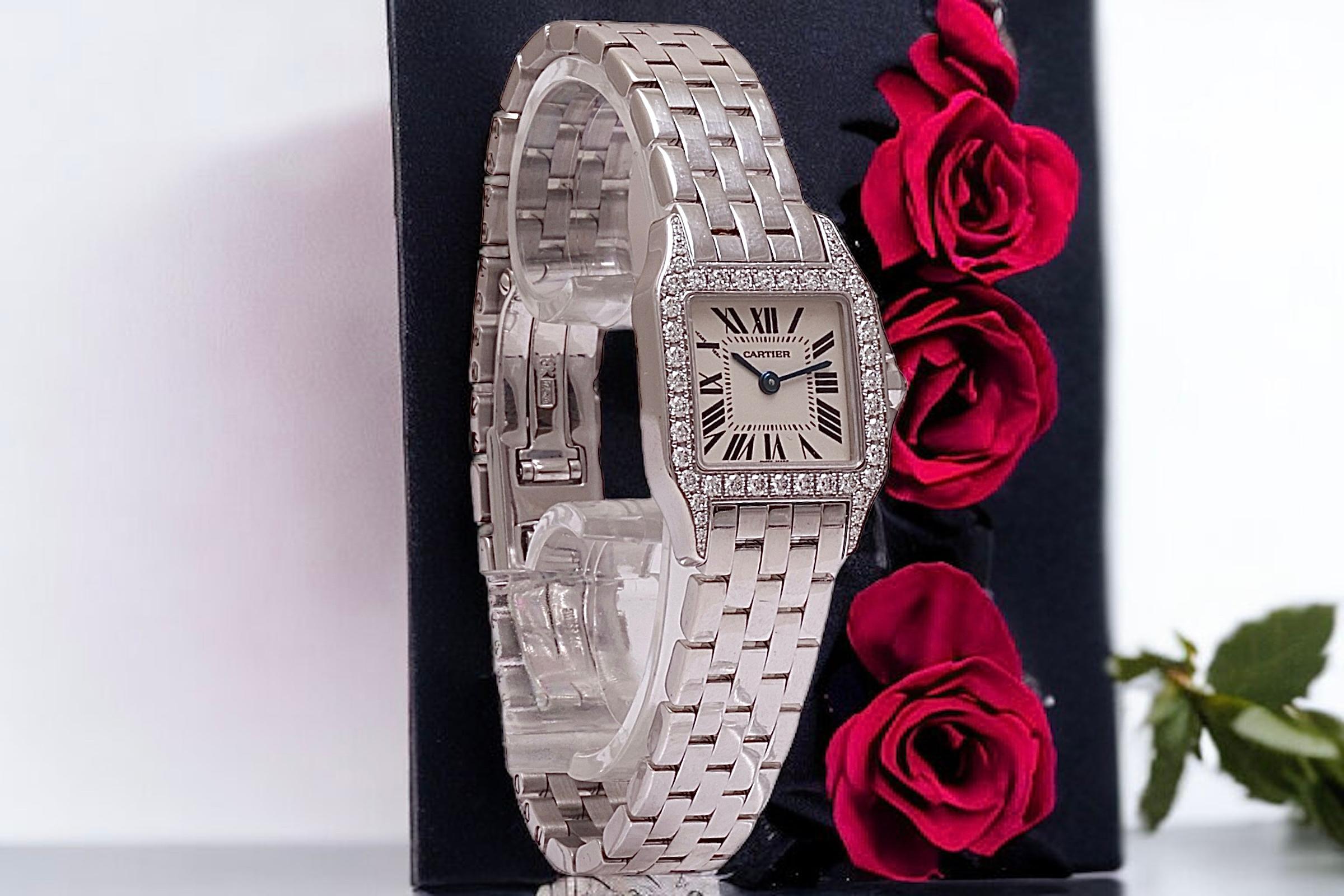 Cartier Santos Demoiselle Montre-bracelet pour femme en or blanc 18 carats avec boîte et papiers en vente 5