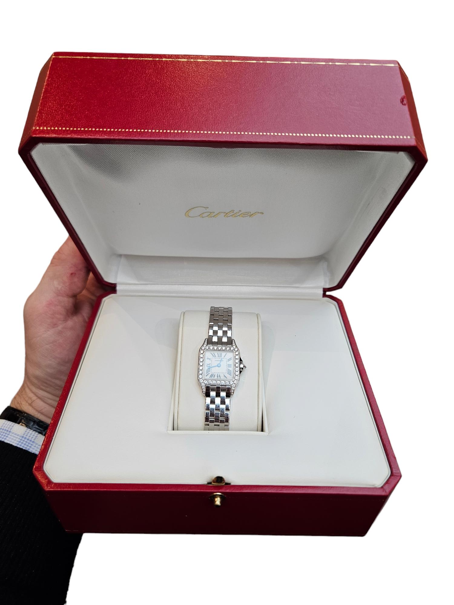 18 kt White Gold Cartier Santos Demoiselle Ladies Wristwatch With Box and Papers For Sale 8