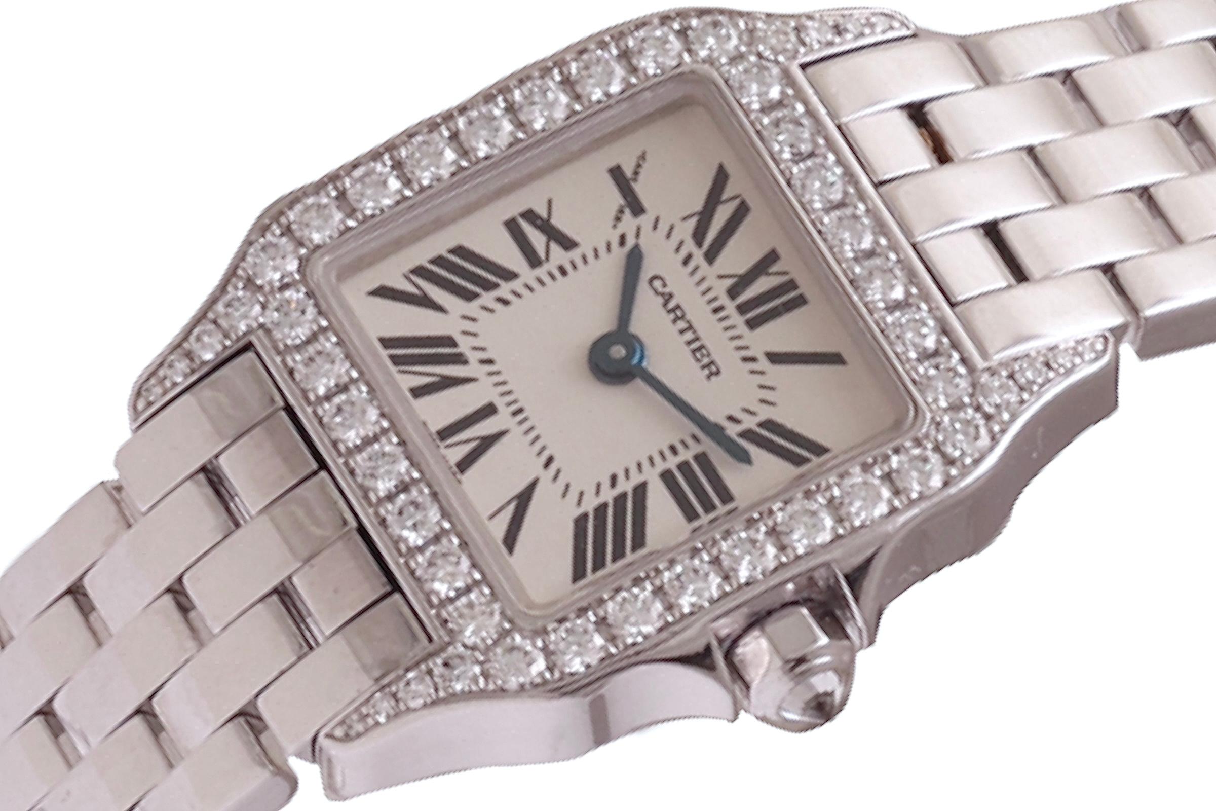 Artisan 18 kt White Gold Cartier Santos Demoiselle Ladies Wristwatch With Box and Papers For Sale