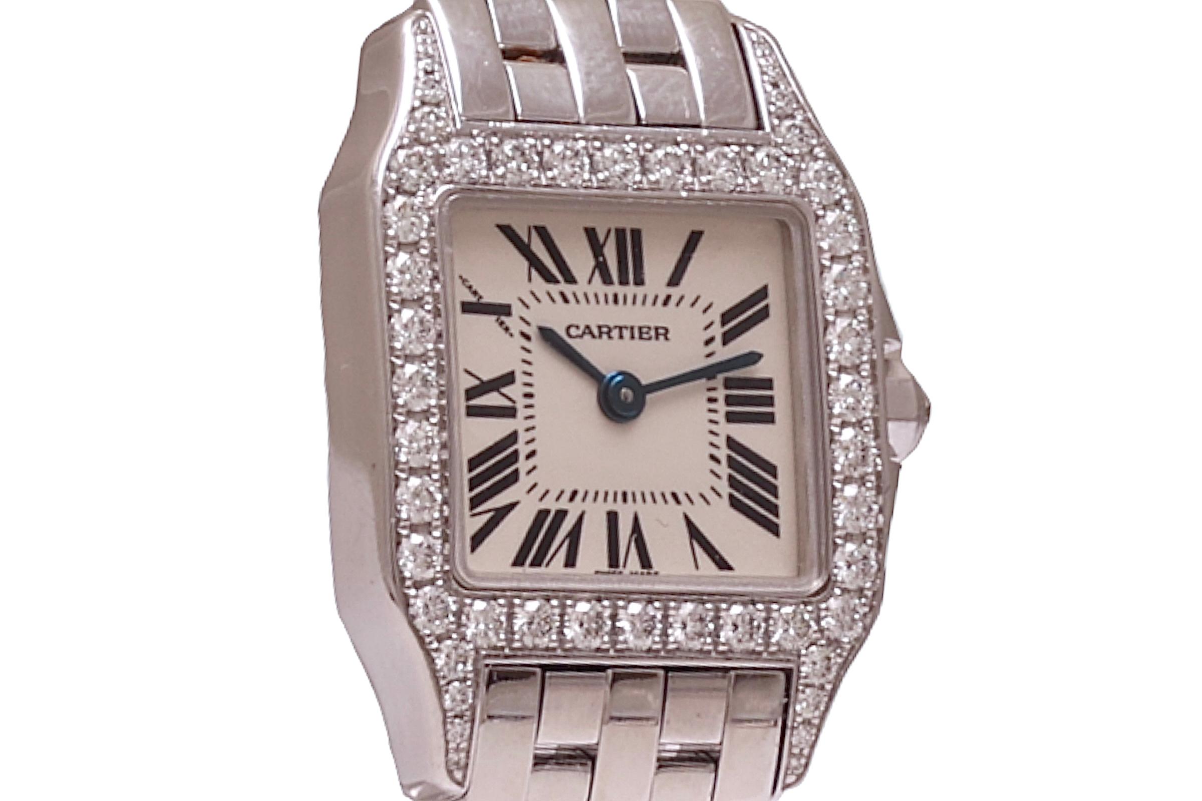 Women's 18 kt White Gold Cartier Santos Demoiselle Ladies Wristwatch With Box and Papers For Sale