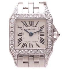 18 kt White Gold Cartier Santos Demoiselle Ladies Wristwatch With Box and Papers