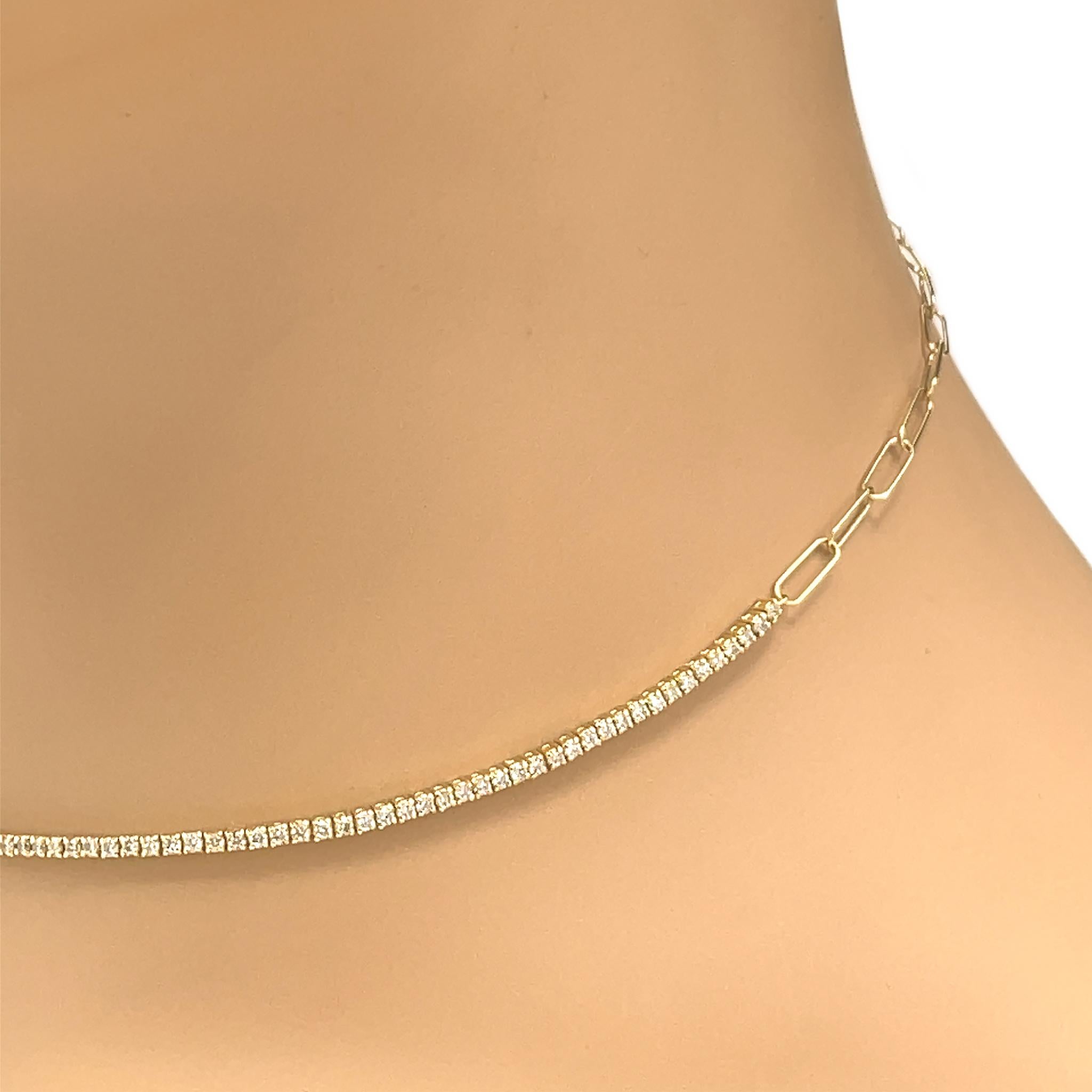 18 Kt Weißgold Kettenglied Diamant Einstellbare Choker Halskette (Rundschliff) im Angebot