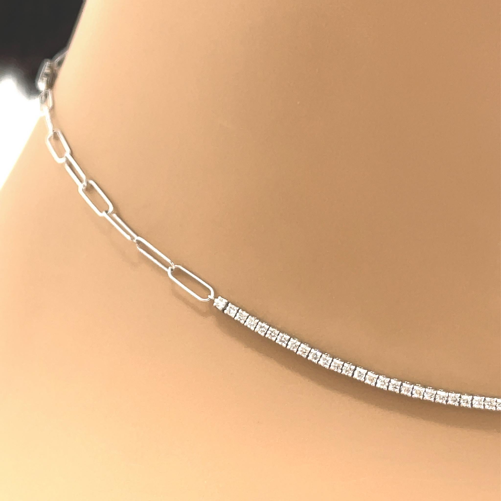 18 Kt Weißgold Kettenglied Diamant Einstellbare Choker Halskette Damen im Angebot