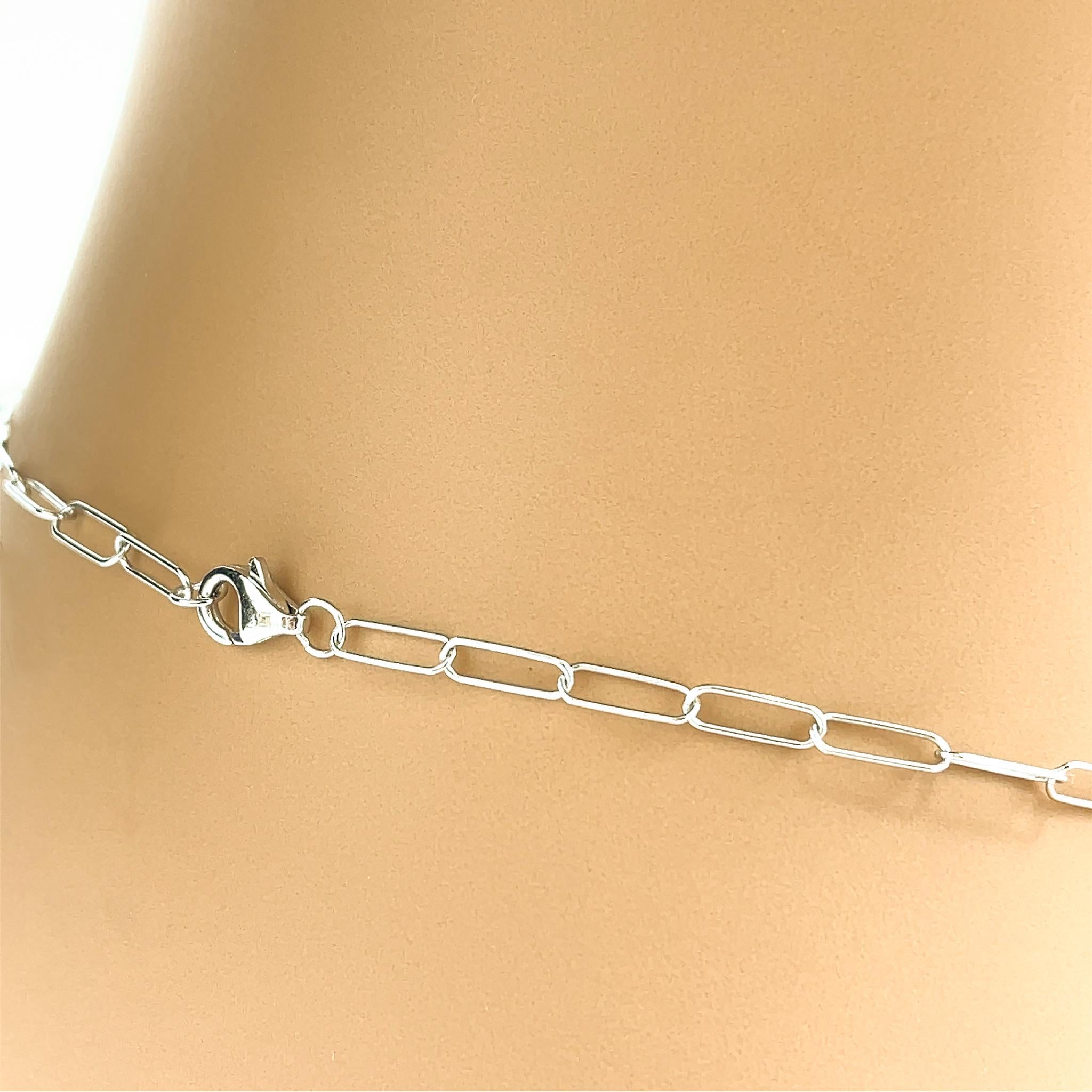 Round Cut 18 Kt White Gold Chain Link Diamond Adjustable Choker Necklace For Sale