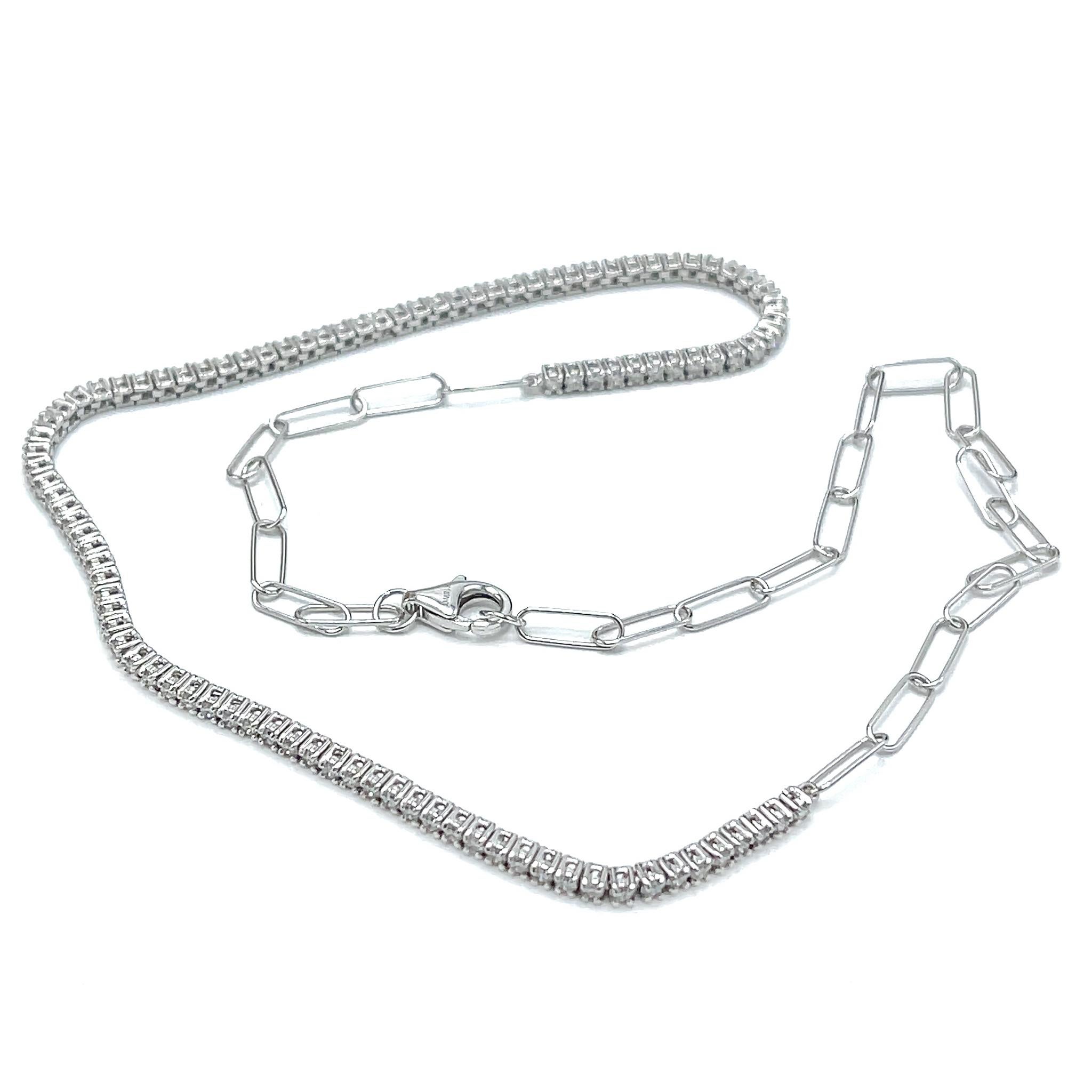 Women's 18 Kt White Gold Chain Link Diamond Adjustable Choker Necklace For Sale