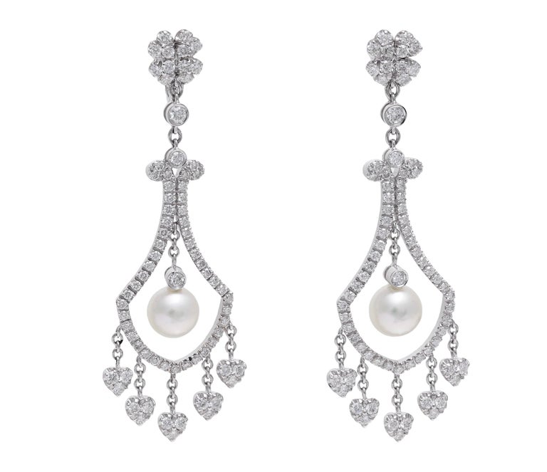 White Gold Pearl Chandelier Earrings 196 For Sale on 1stDibs