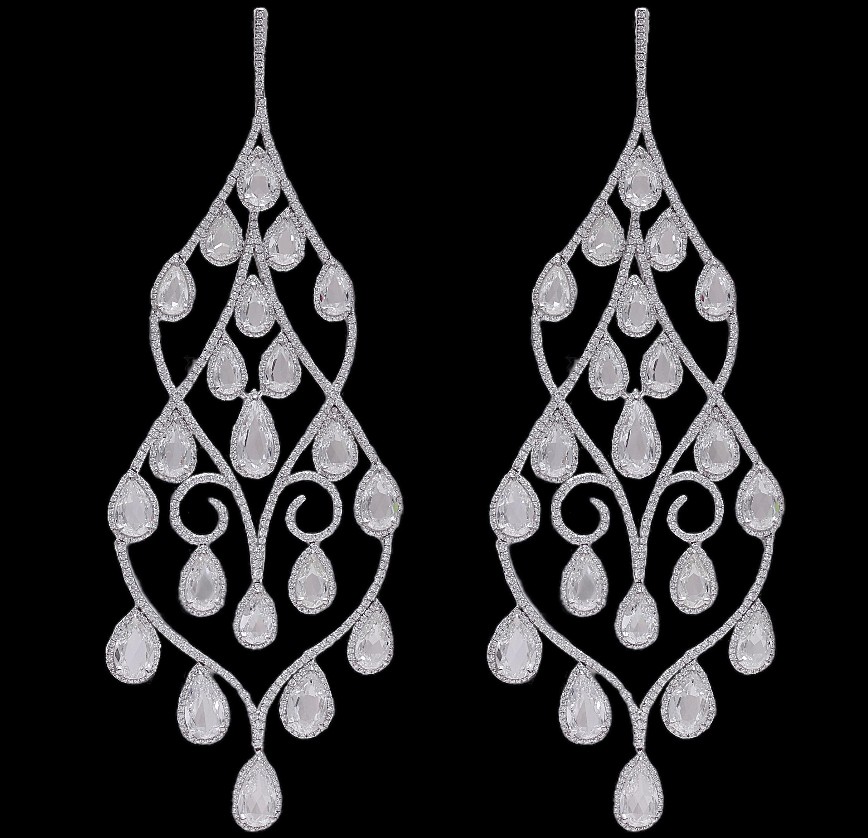 Artisan 18 kt. White Gold Chopard Chandelier Earrings With approx. 28.56 ct. Diamonds For Sale