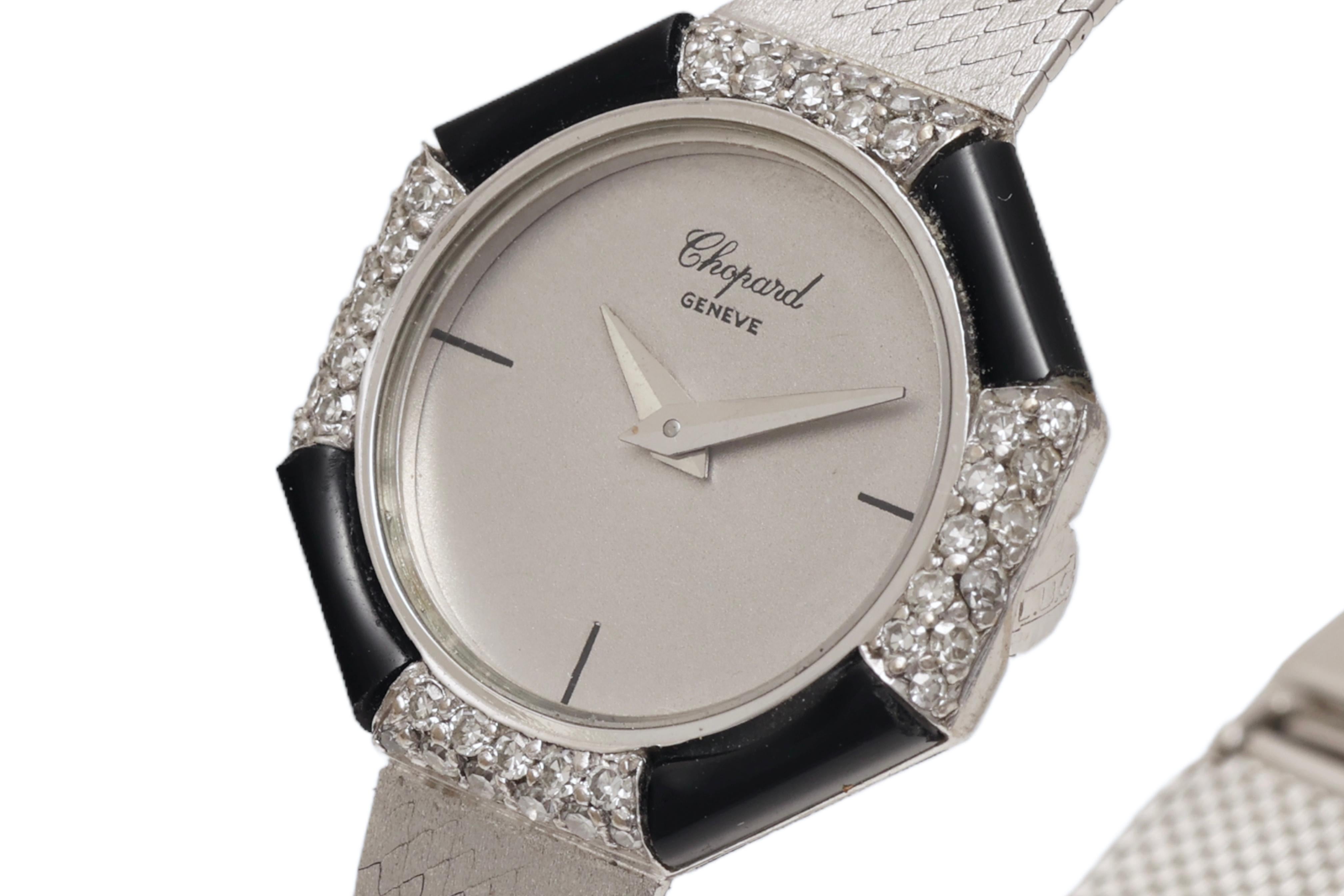 18 Kt White Gold Chopard Onyx & Diamonds Lady Wrist Dress Watch For Sale 1