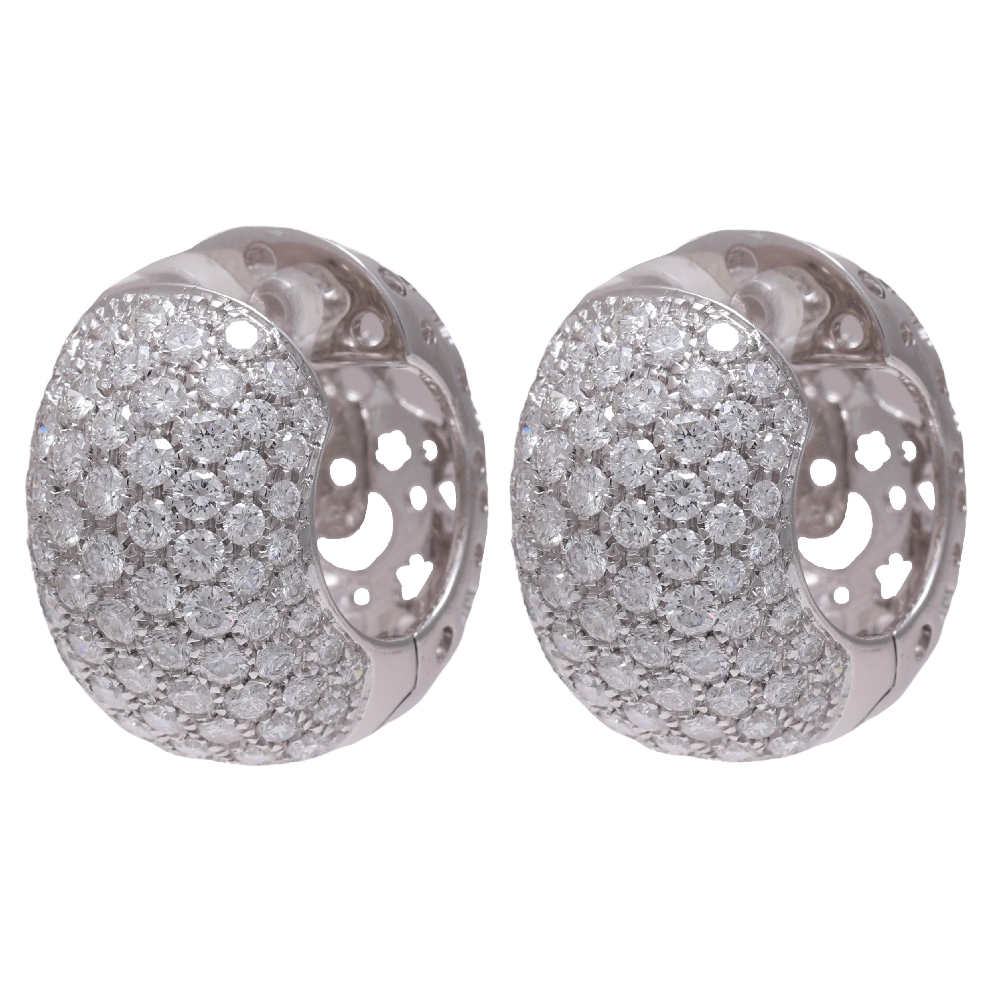 18 kt. White Gold Clip - On Earrings Pavé Set With 6.56 ct. Diamonds