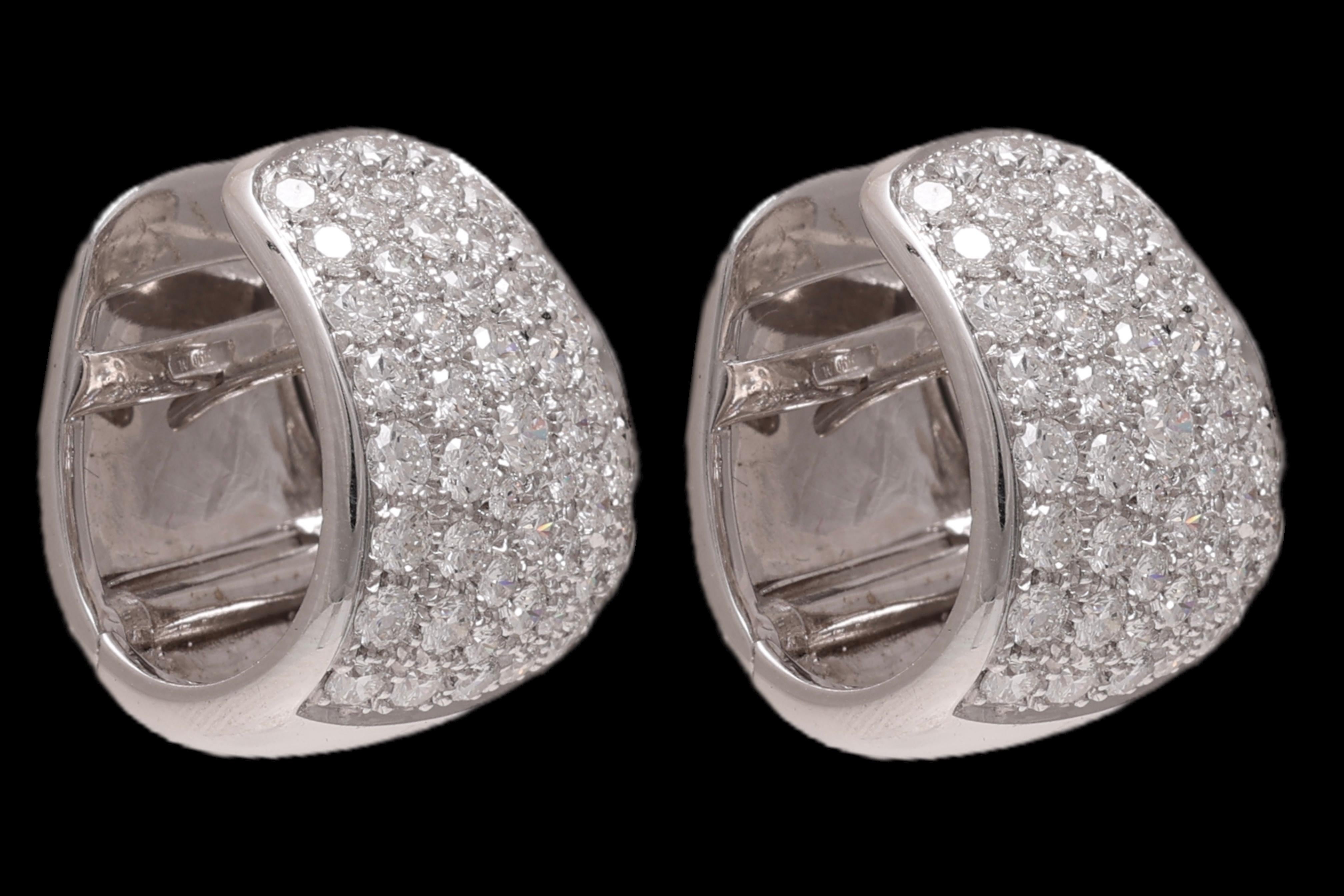 Modern 18 kt. White Gold Clip On Earrings With 2.80 Ct. Brilliant Cut Diamonds For Sale