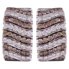 18 kt. White Gold Clip-on Earrings With 4.16 ct. Cognac & White Diamonds