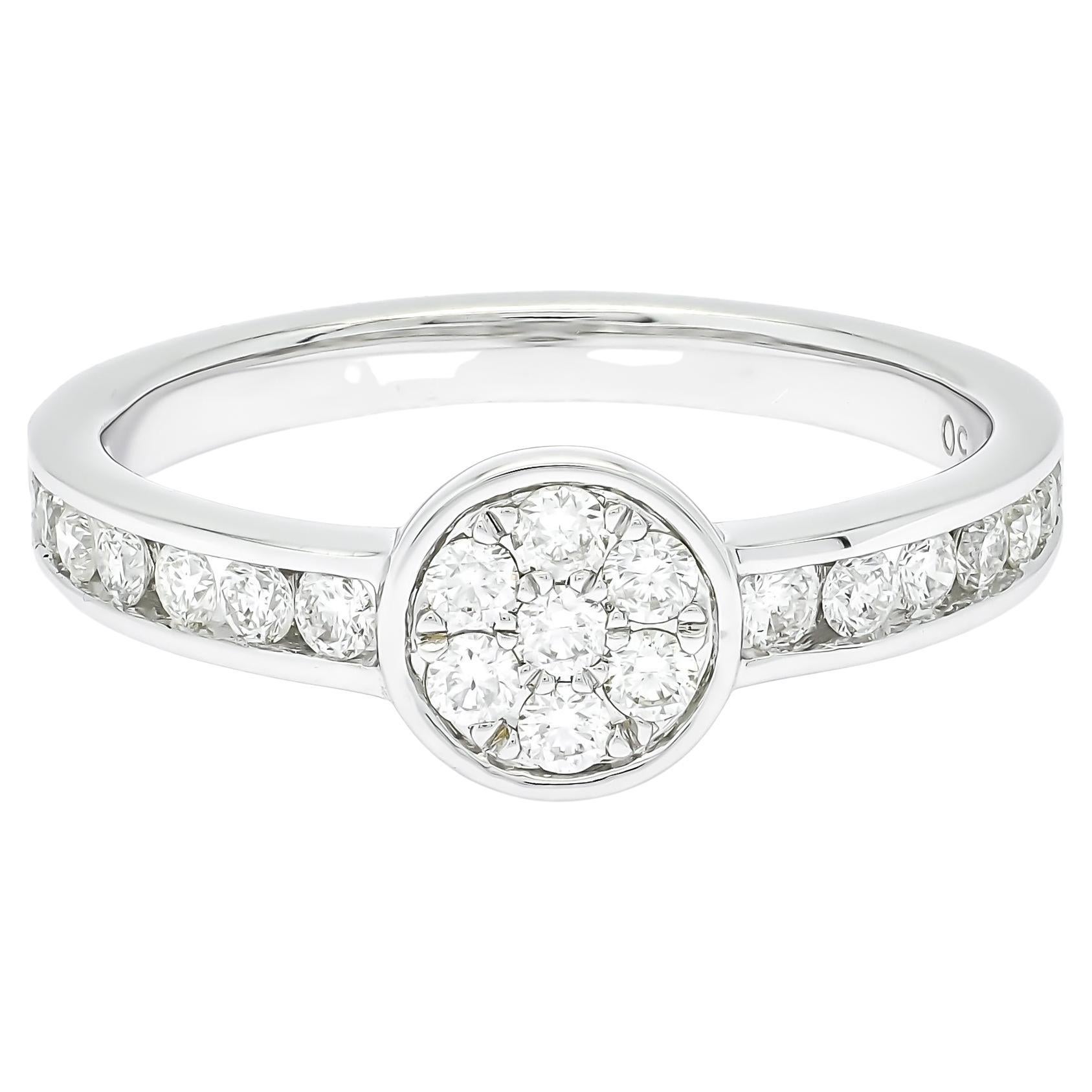 18 KT White Gold Cluster Diamonds Engagement Ring R32623 For Sale