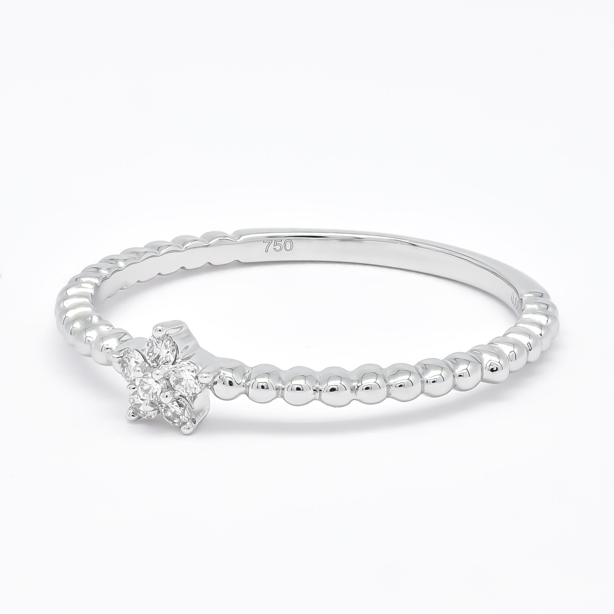 Artisan 18 Karat White Gold Cluster Diamonds Flower Cluster Stackable Ring For Sale