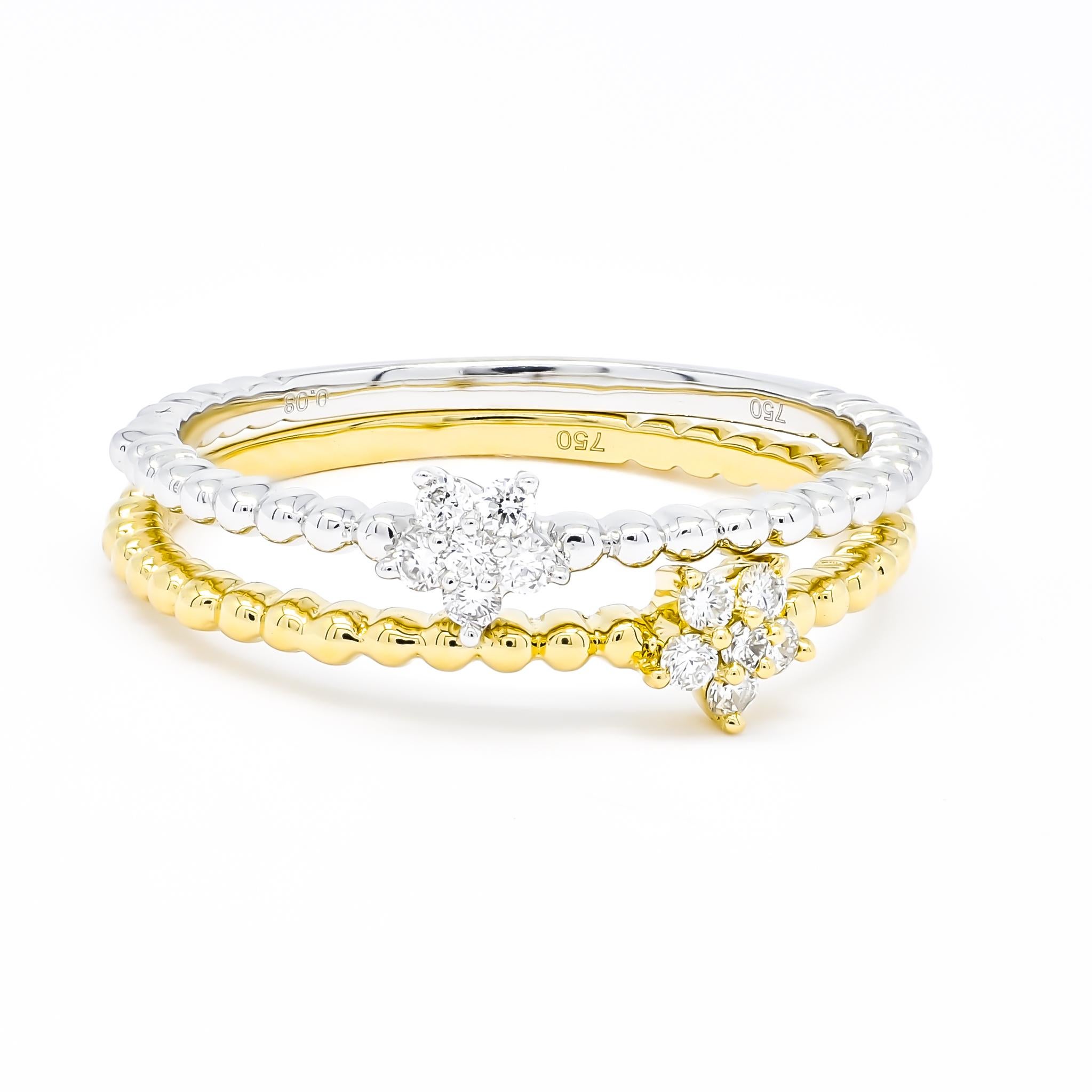 Women's or Men's 18 Karat White Gold Cluster Diamonds Flower Cluster Stackable Ring For Sale