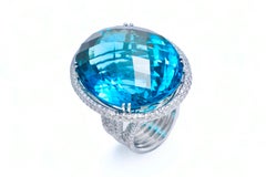 18 kt. White Gold Cocktail Ring with 154 ct. London Blue Topaz & 8.72 Diamonds