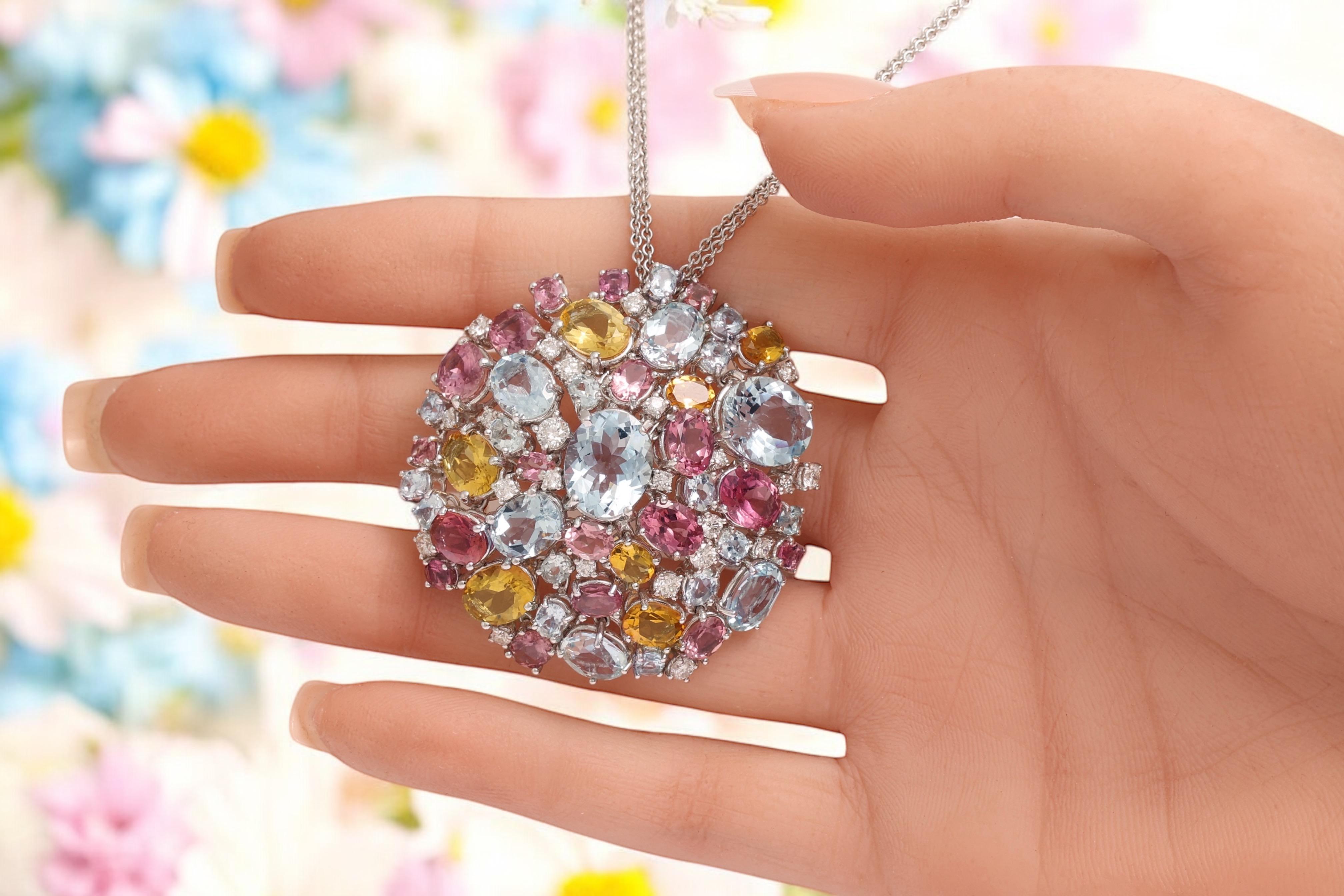 Crivelli, diamanti e pietre colorate in oro bianco 18 Kt Appendino / Collana / Ciondolo in vendita 4