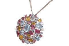 18 Kt White Gold Crivelli, Diamond & Color Stones Hanger / Necklace / Pendant