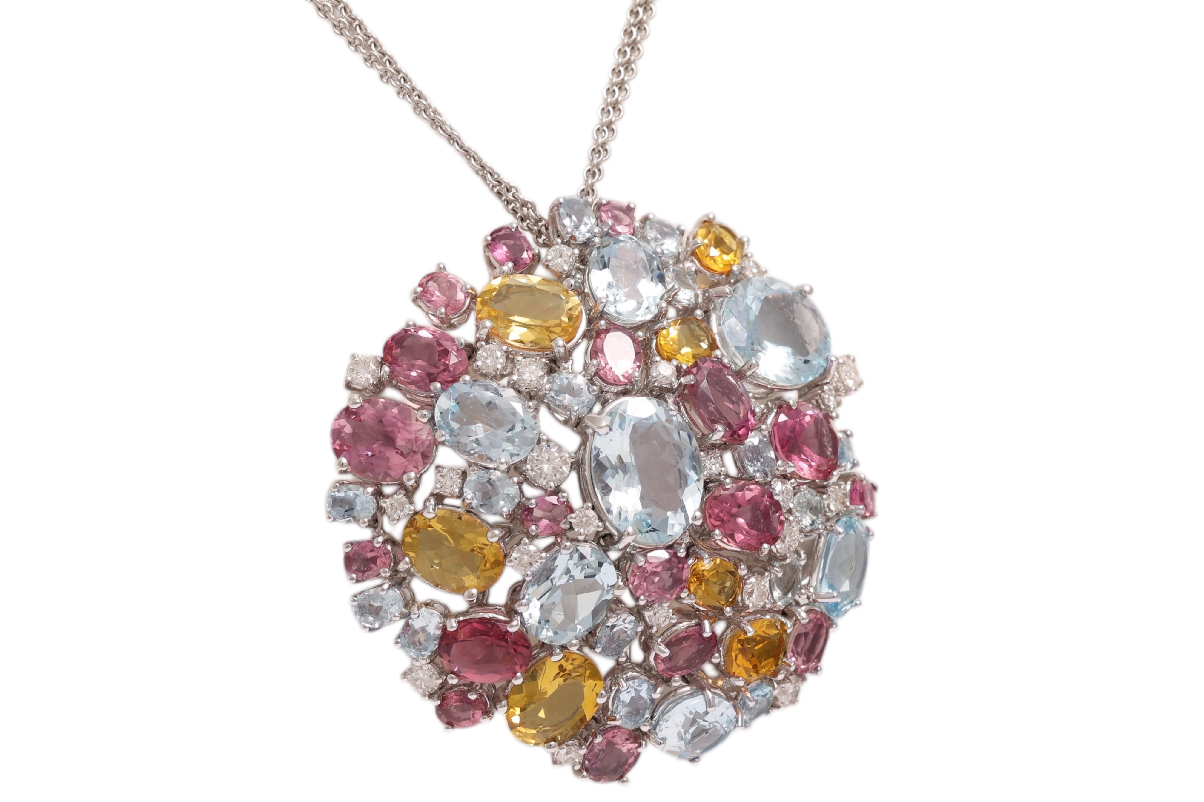 Crivelli, diamanti e pietre colorate in oro bianco 18 Kt Appendino / Collana / Ciondolo In condizioni Nuovo in vendita a Antwerp, BE