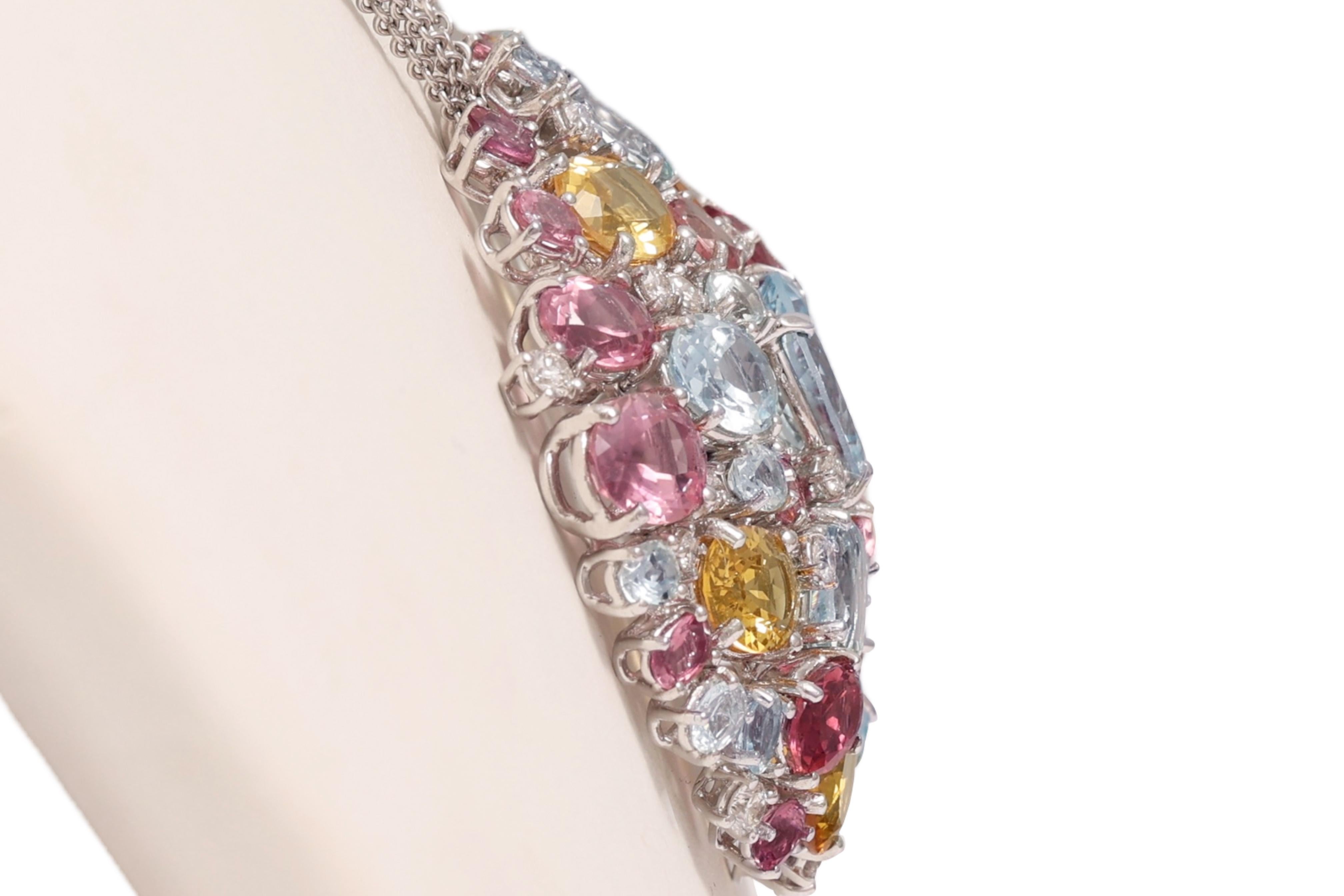 Crivelli, diamanti e pietre colorate in oro bianco 18 Kt Appendino / Collana / Ciondolo in vendita 1