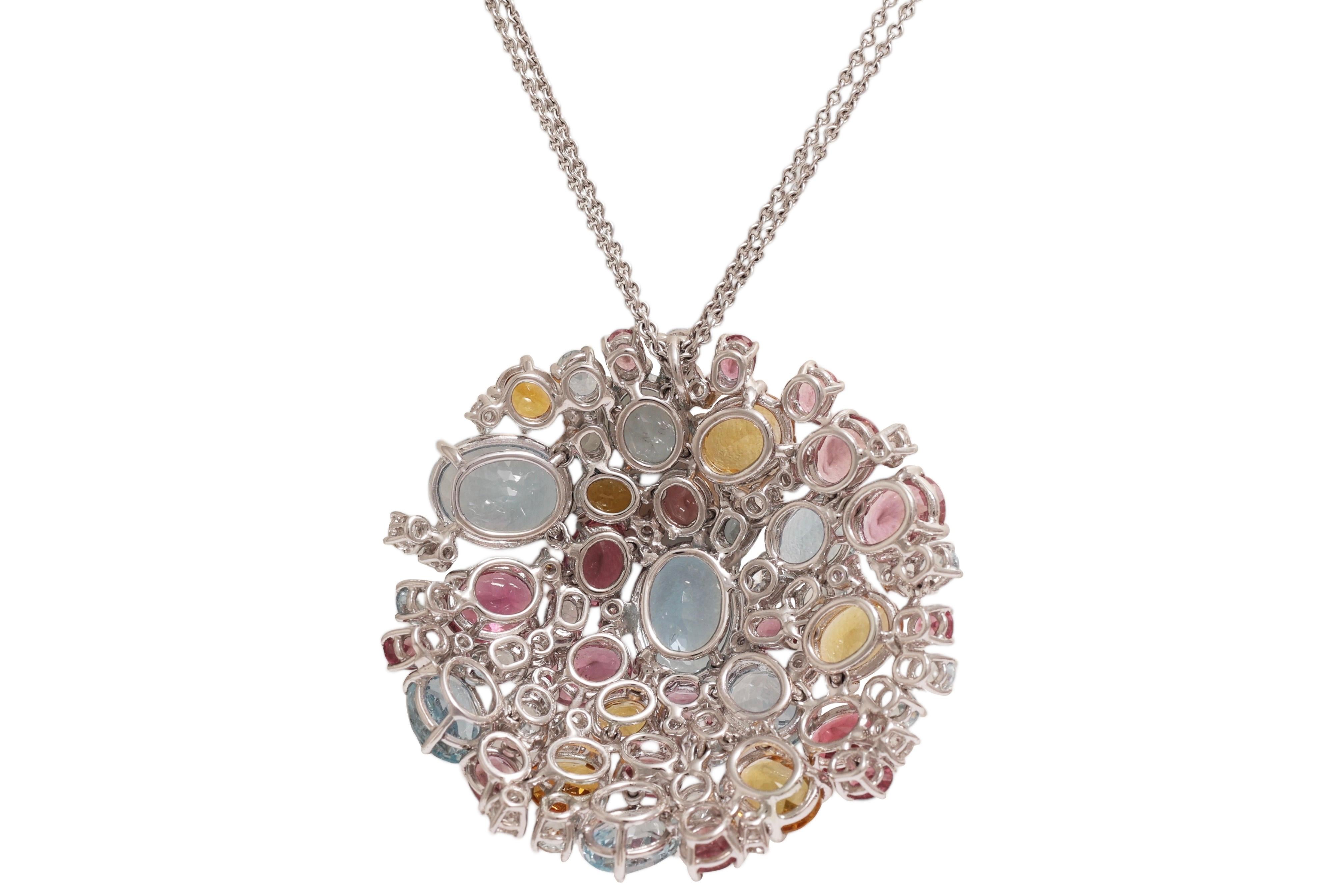 Crivelli, diamanti e pietre colorate in oro bianco 18 Kt Appendino / Collana / Ciondolo in vendita 2