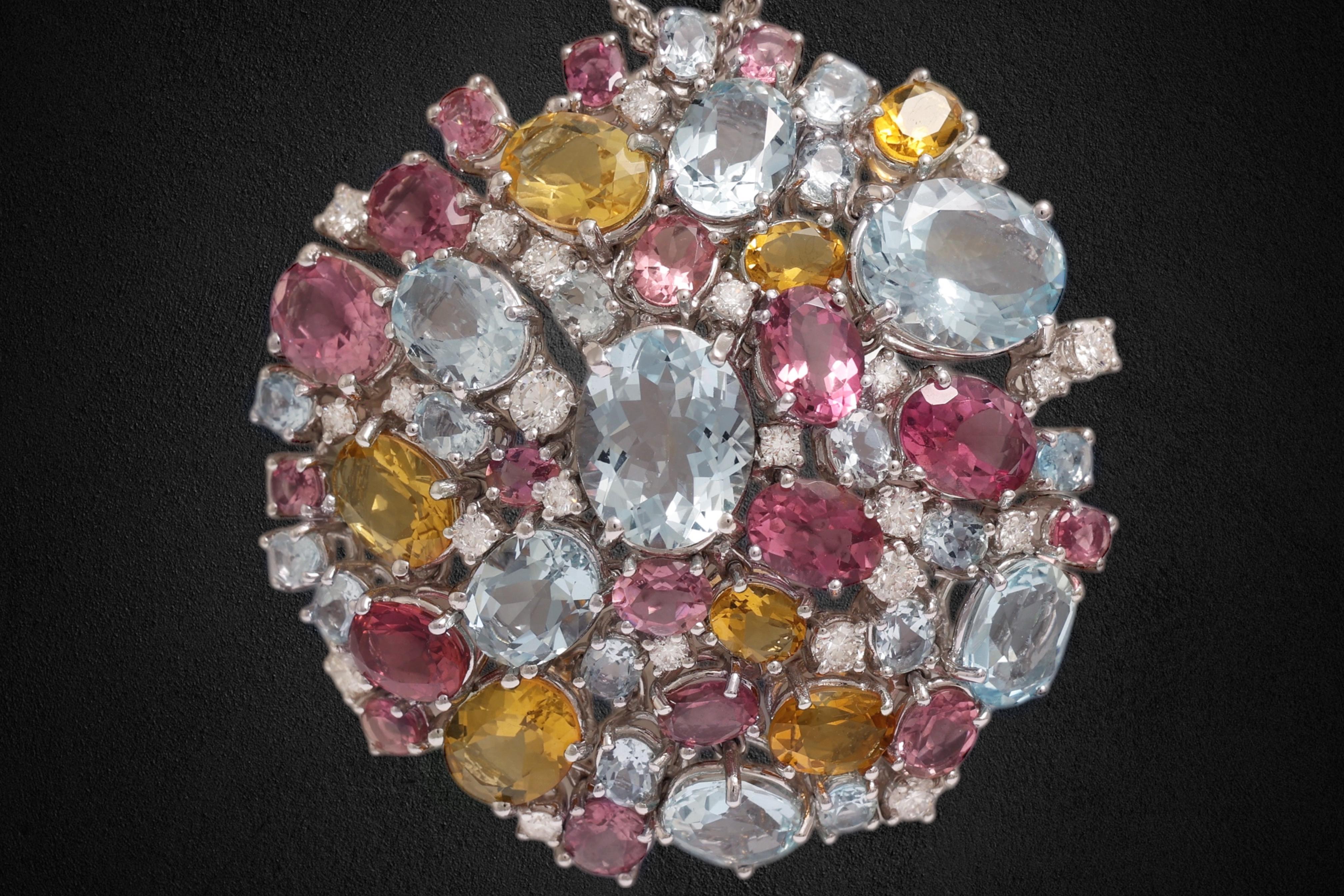 Crivelli, diamanti e pietre colorate in oro bianco 18 Kt Appendino / Collana / Ciondolo in vendita 3