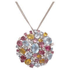 18 Kt White Gold Crivelli, Diamond & Color Stones Hanger / Necklace / Pendant