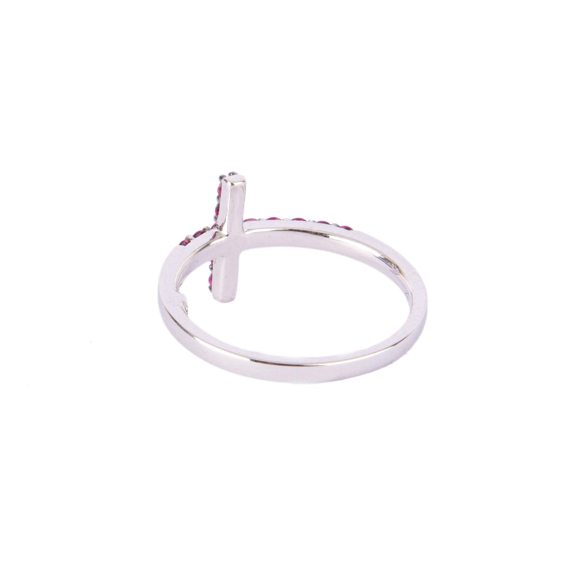 Modern 18 Karat White Gold Cross Ring Feature with Rubys