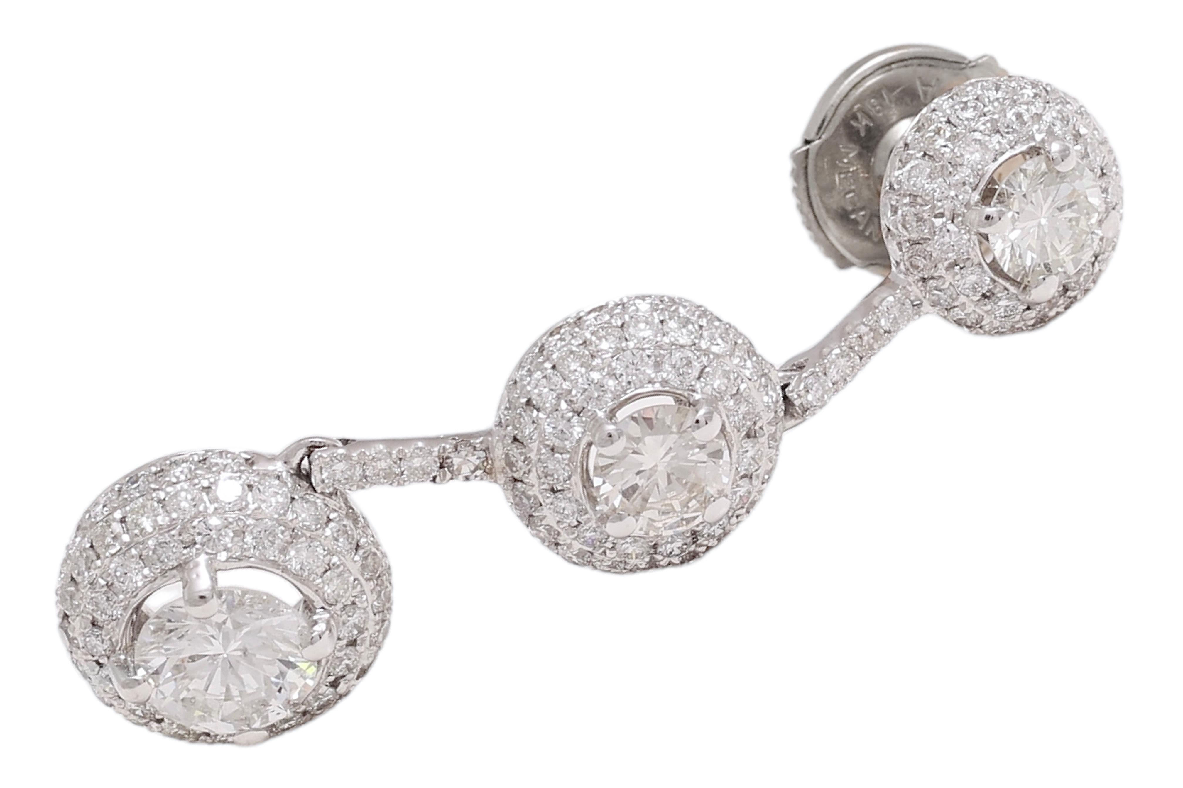 18 kt. Pendientes colgantes de oro blanco con 3,45 ct. Diamantes talla brillante en Nuevo estado para la venta en Antwerp, BE