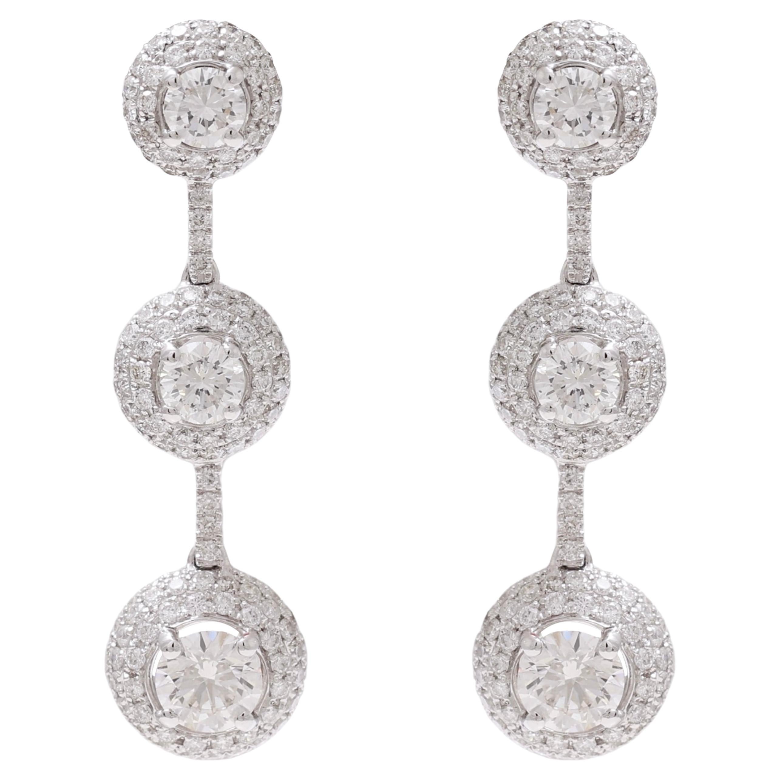 18 kt. White Gold Dangle Earrings Set with 3.45 ct. Brilliant Cut Diamonds