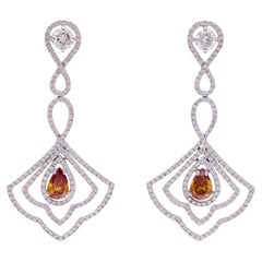 18 kt. White Gold Dangle Earrings Set With 3.6 ct. White & Cognac Diamonds