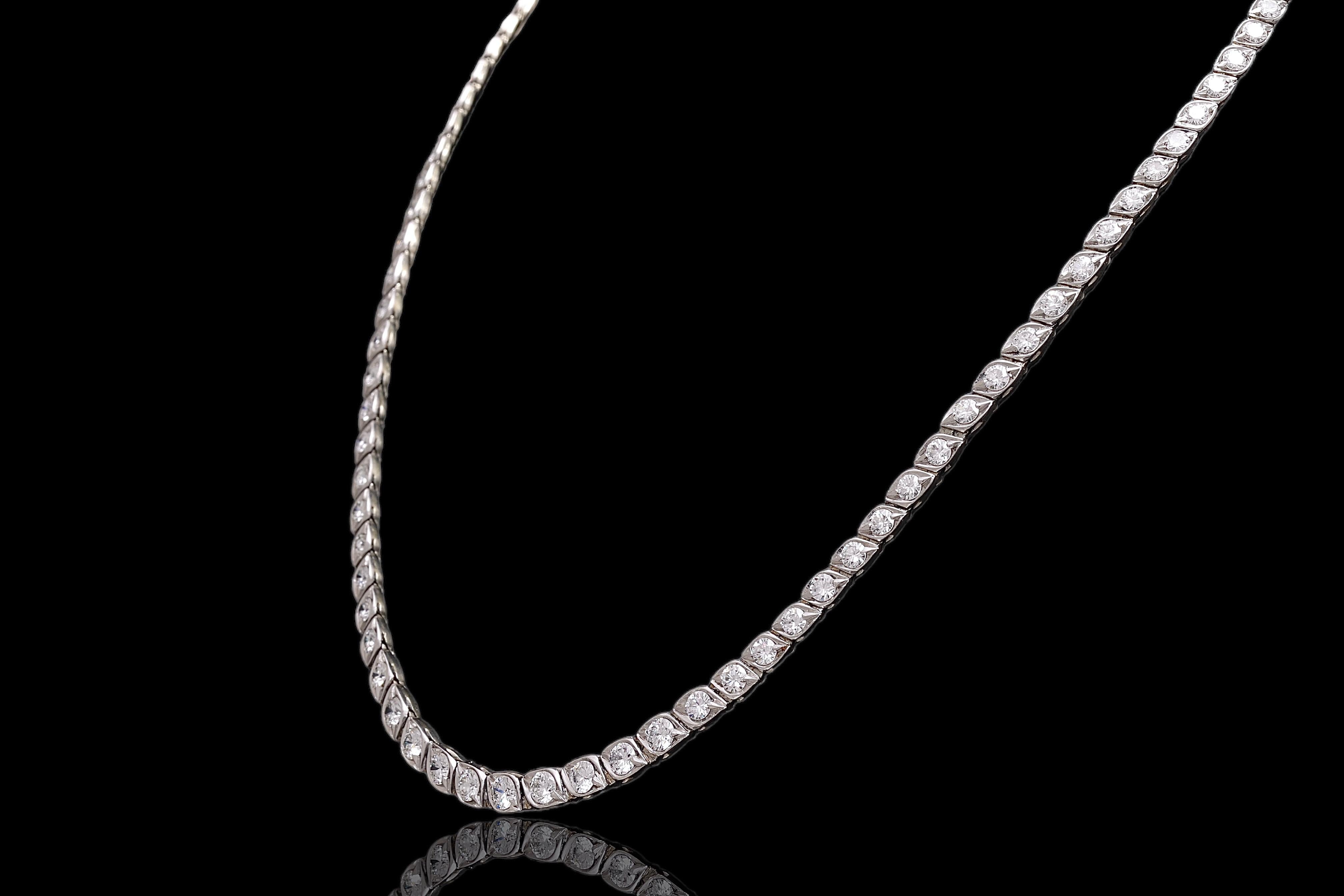 Artisan 18 kt. White Gold Degradé Tennis Necklace with 7.31 ct. Diamonds For Sale