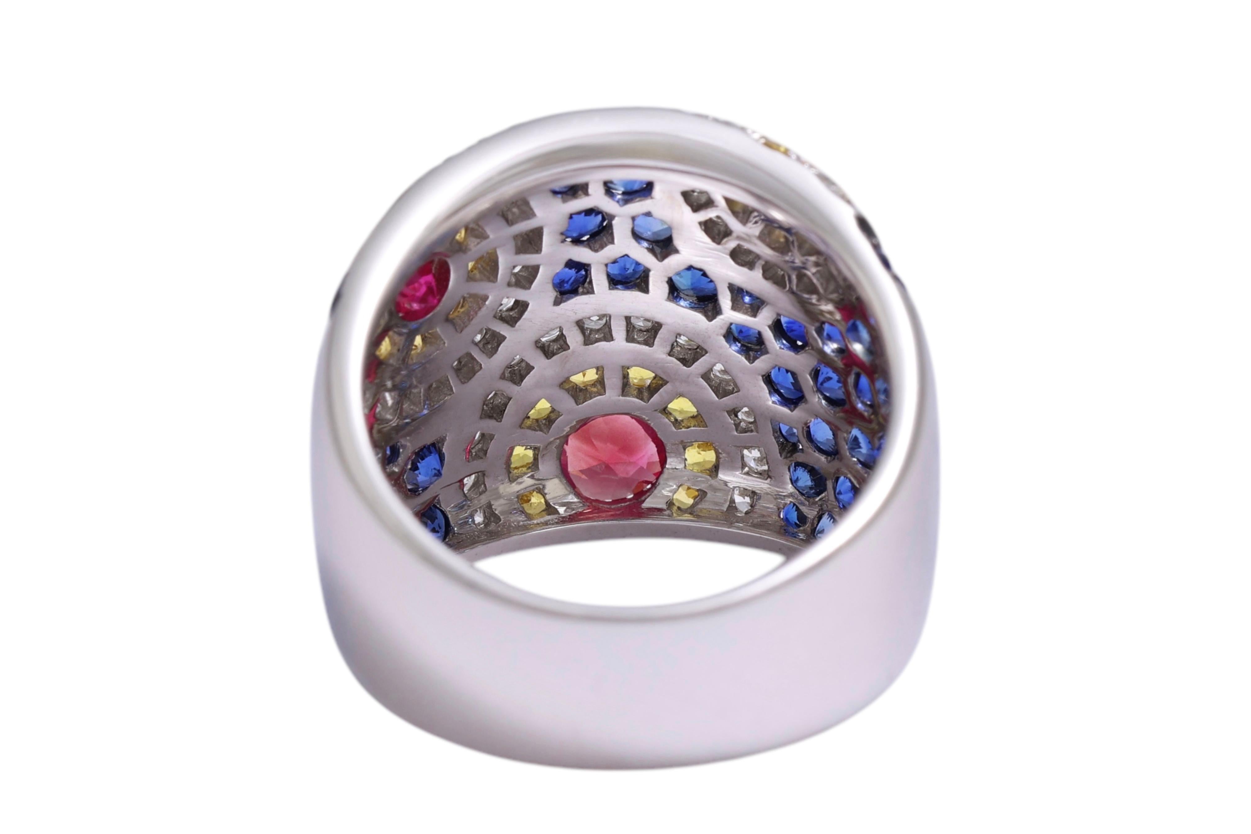 18 kt White Gold Design Ring, Sapphires, Rubies & Diamonds For Sale 5