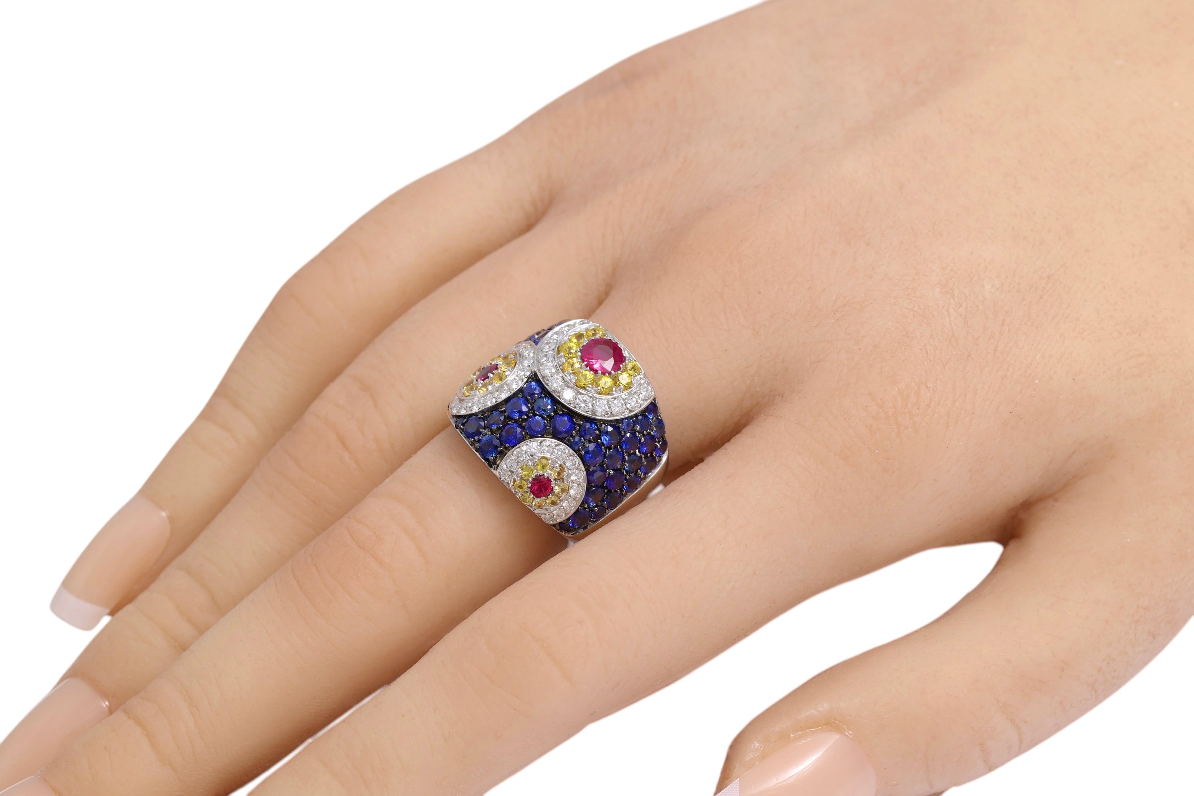 18 kt White Gold Design Ring, Sapphires, Rubies & Diamonds For Sale 6