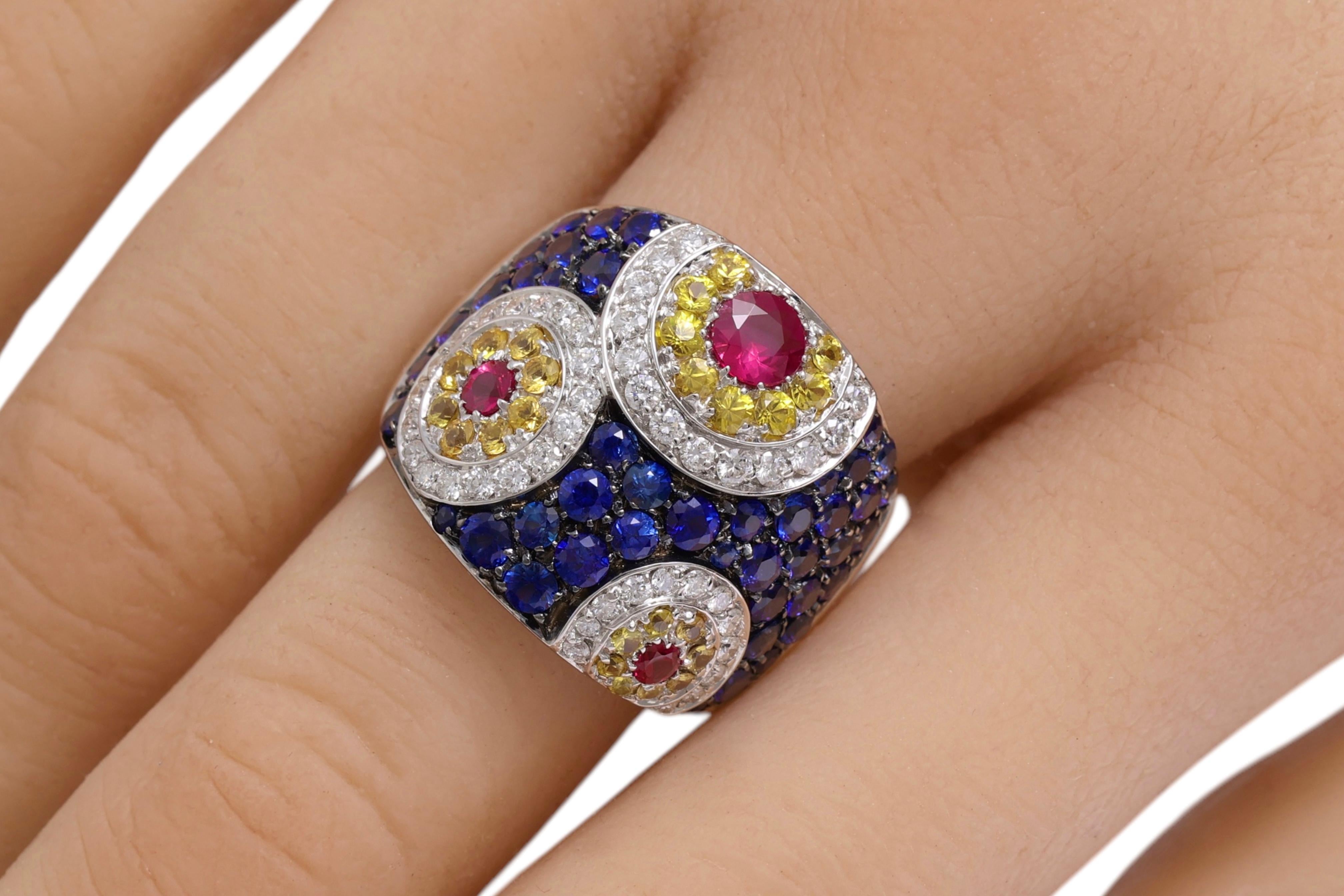 18 kt White Gold Design Ring, Sapphires, Rubies & Diamonds For Sale 7