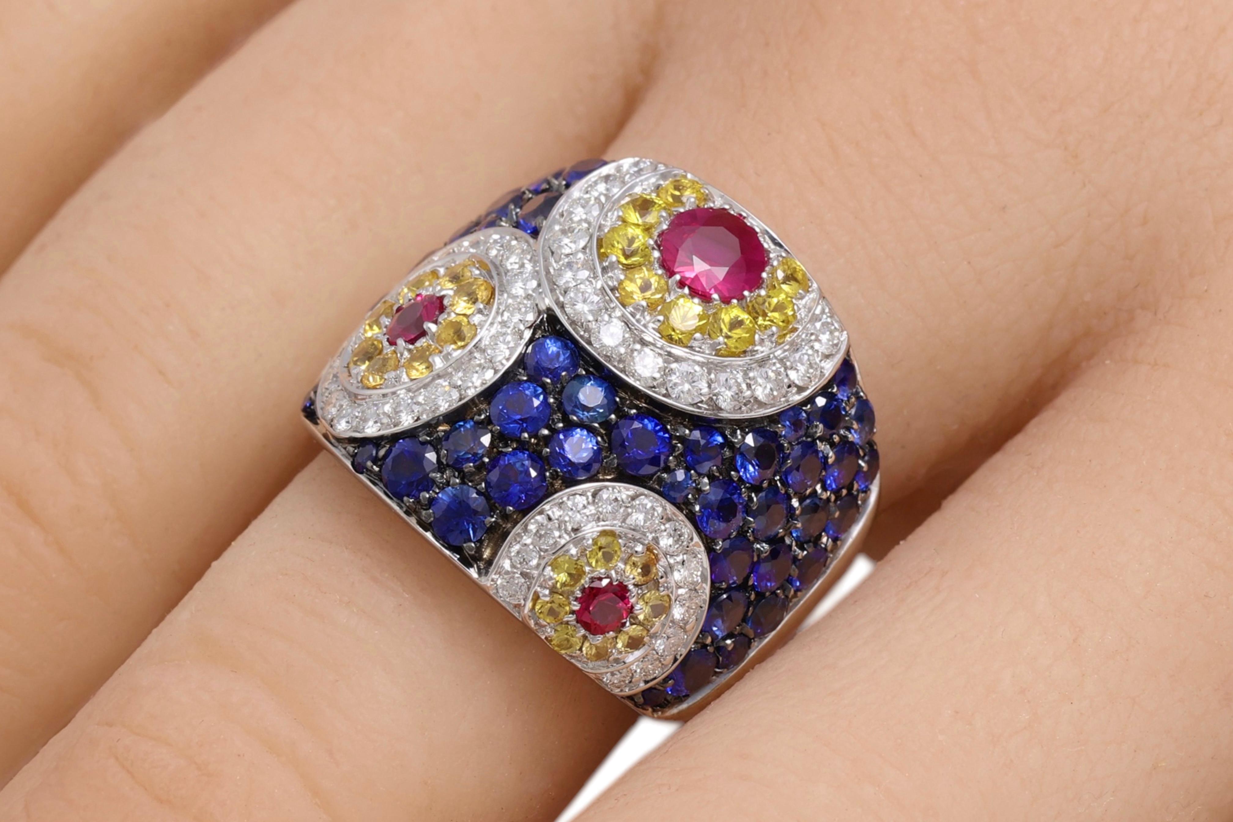 18 kt White Gold Design Ring, Sapphires, Rubies & Diamonds For Sale 9