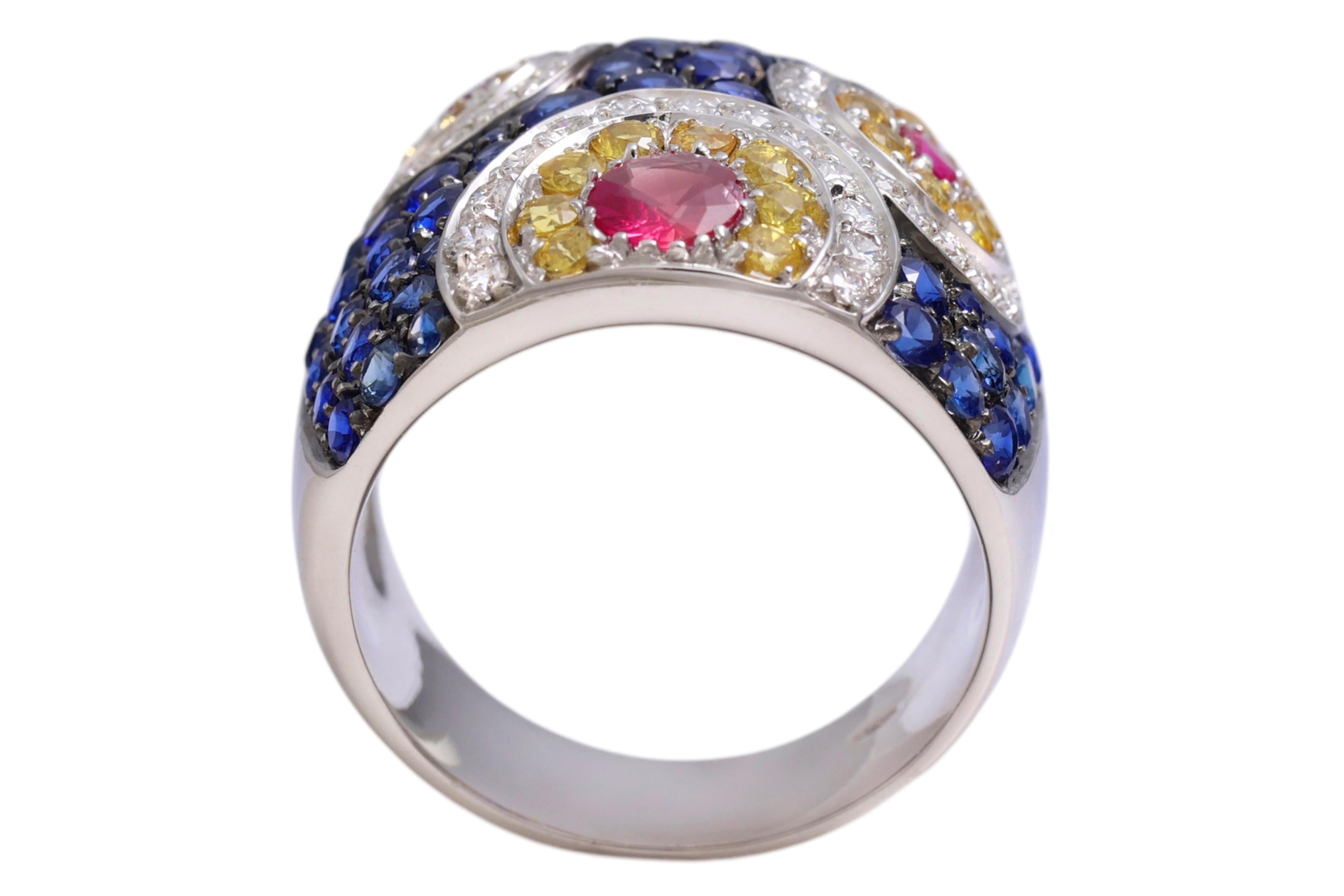 18 kt White Gold Design Ring, Sapphires, Rubies & Diamonds For Sale 3