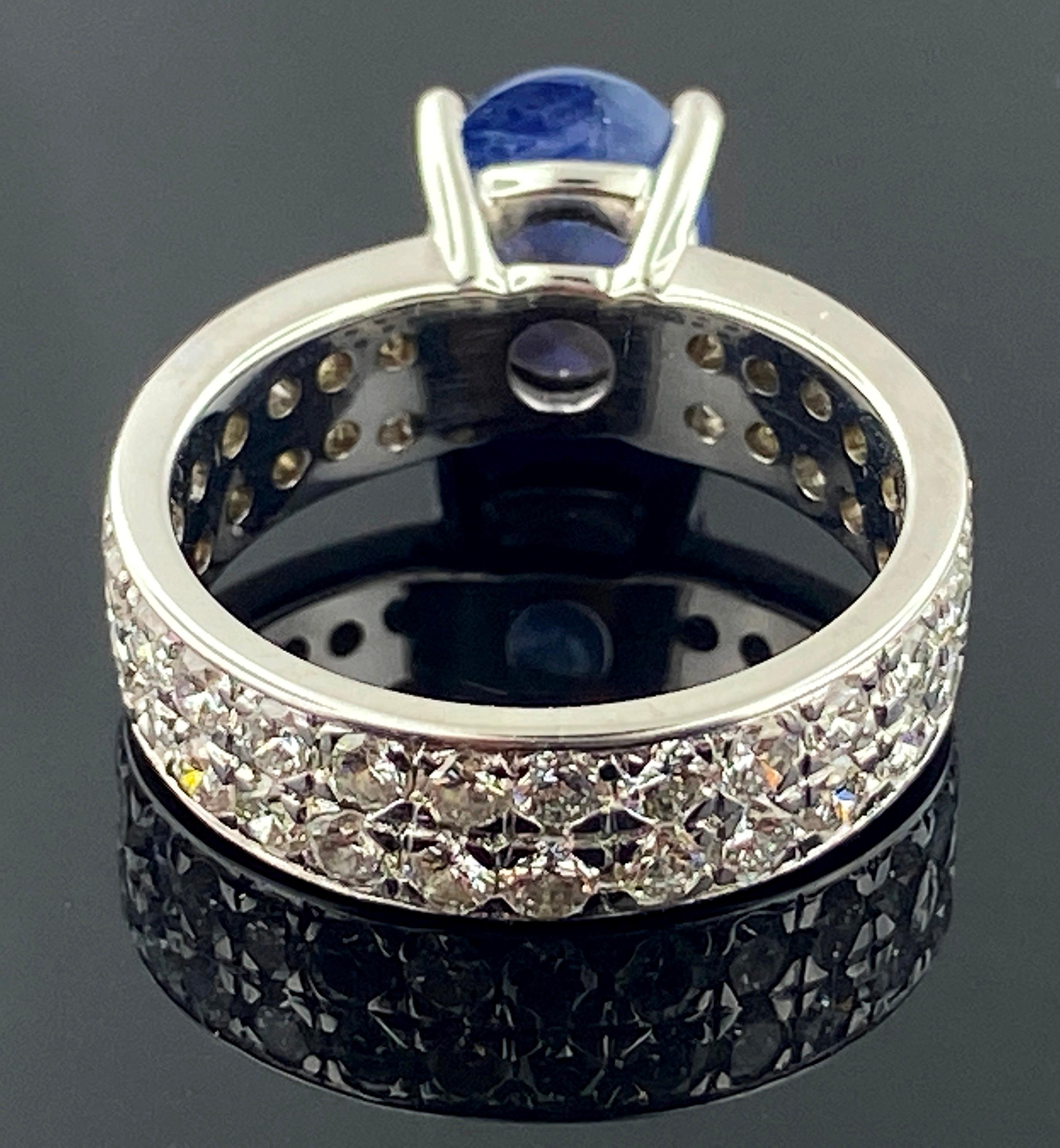 Women's or Men's 18 Karat White Gold Diamond and Blue Star Sapphire Ring