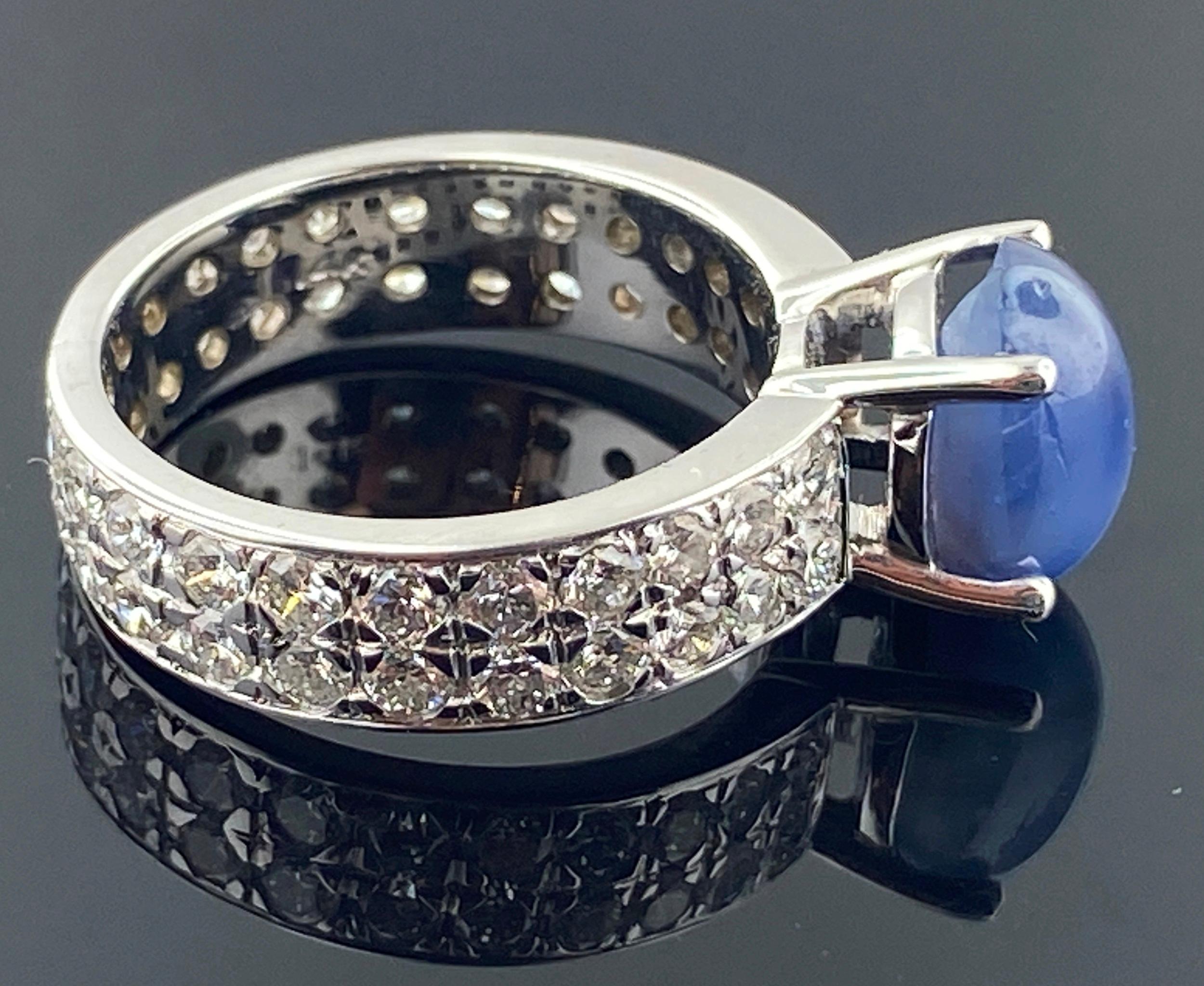 18 Karat White Gold Diamond and Blue Star Sapphire Ring 1