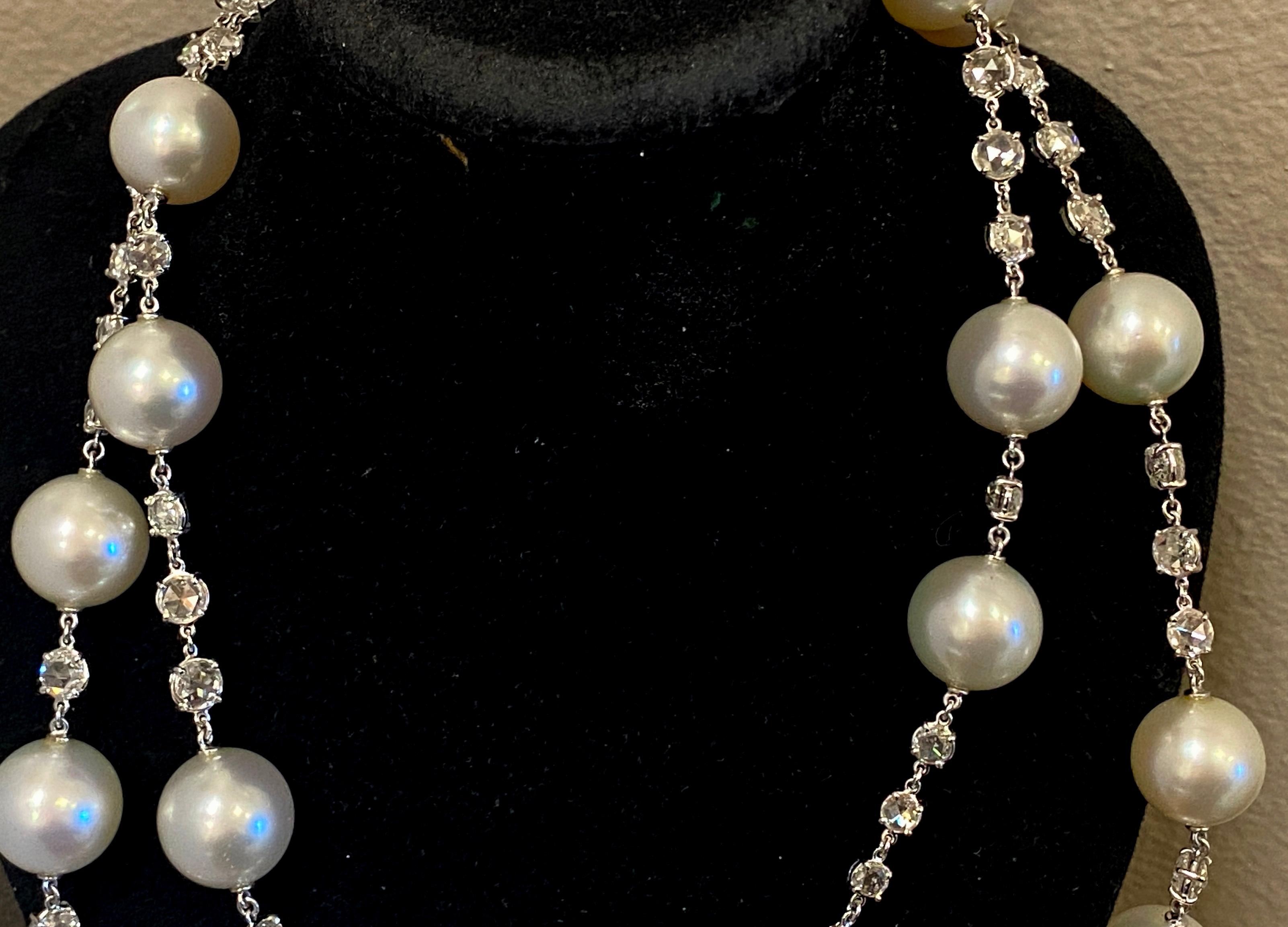 Women's or Men's 18 KT White Gold Diamond and South Sea Pearl Necklace For Sale