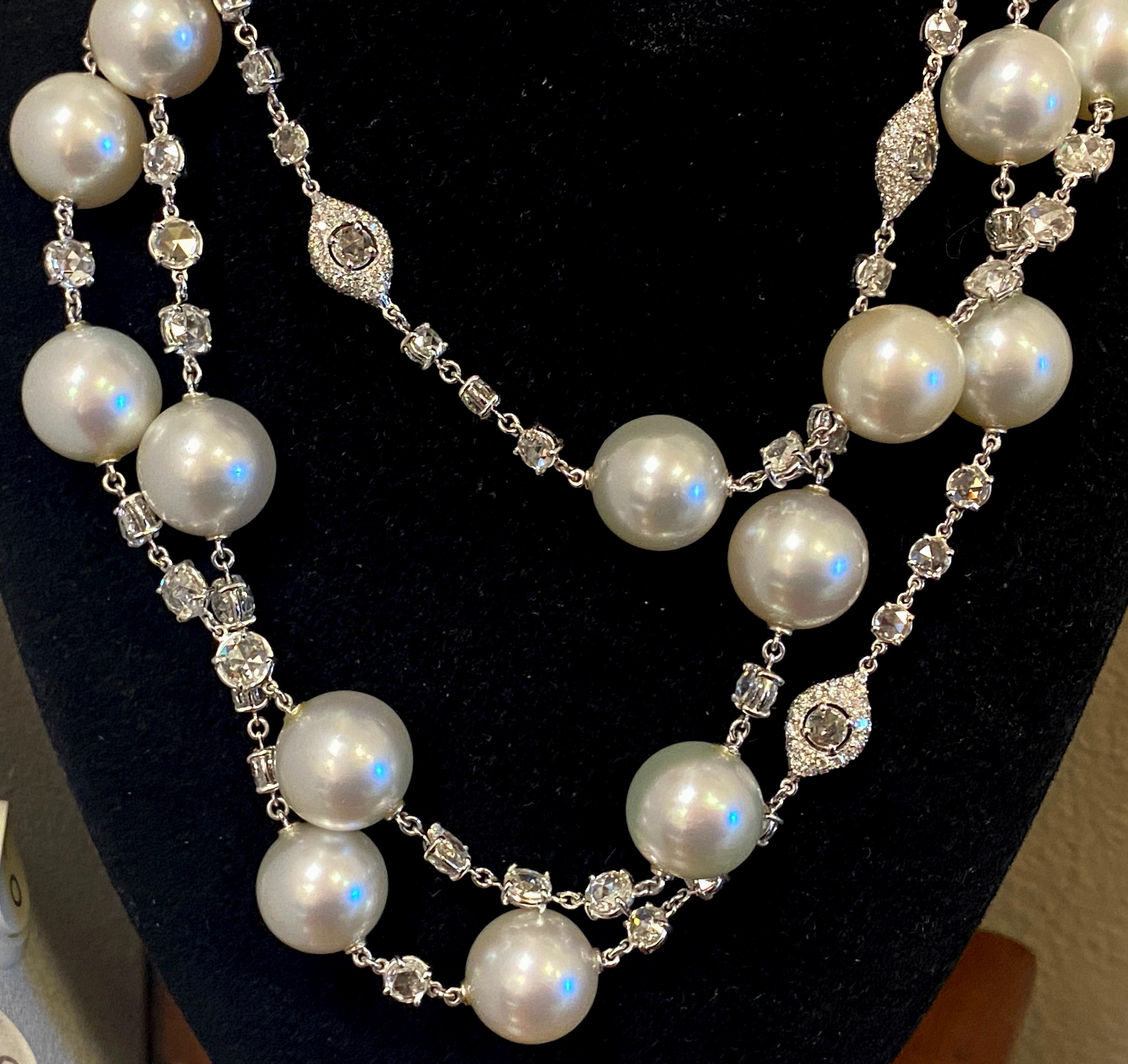 18 KT White Gold Diamond and South Sea Pearl Necklace For Sale 1