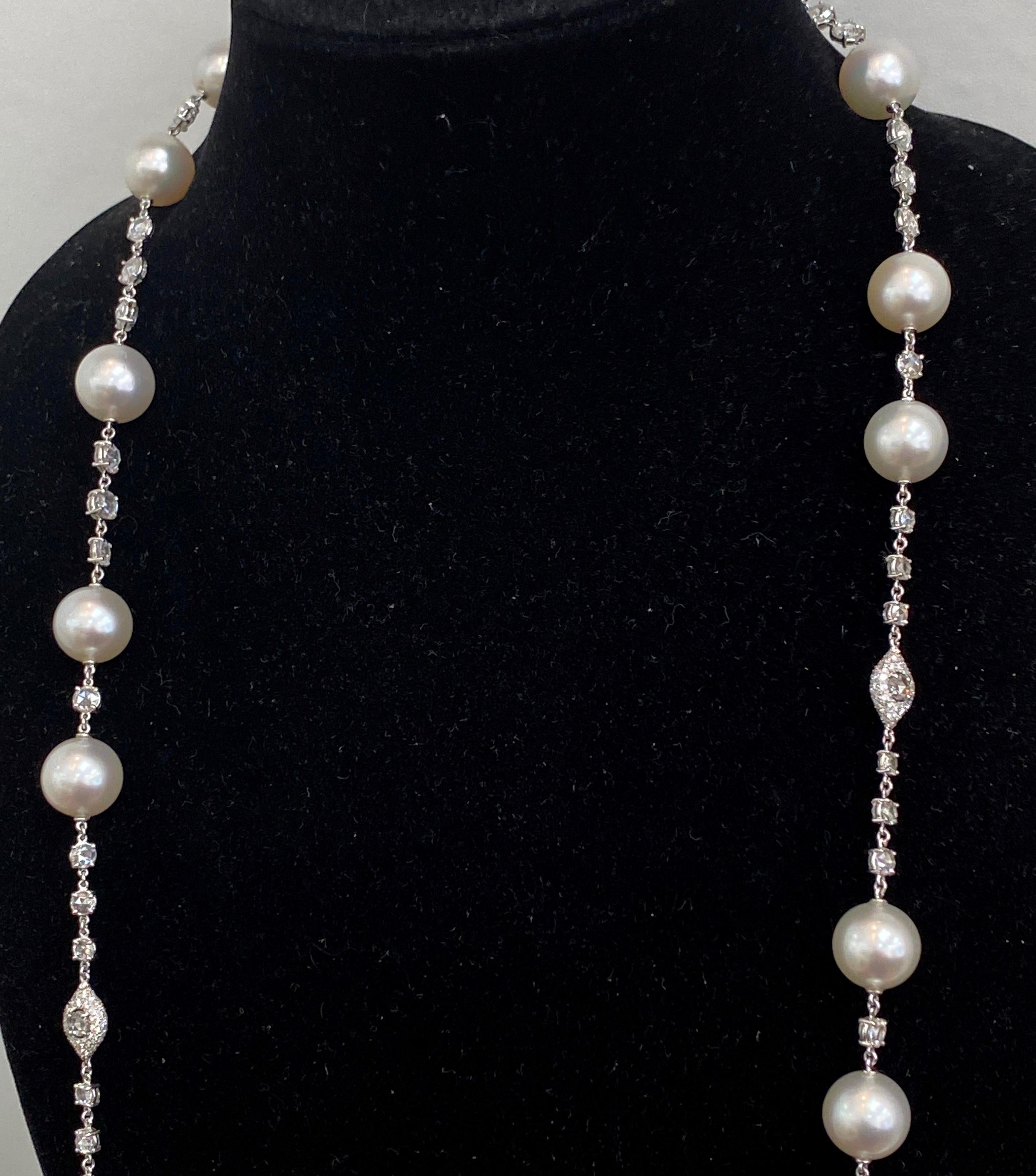 18 KT White Gold Diamond and South Sea Pearl Necklace For Sale 2