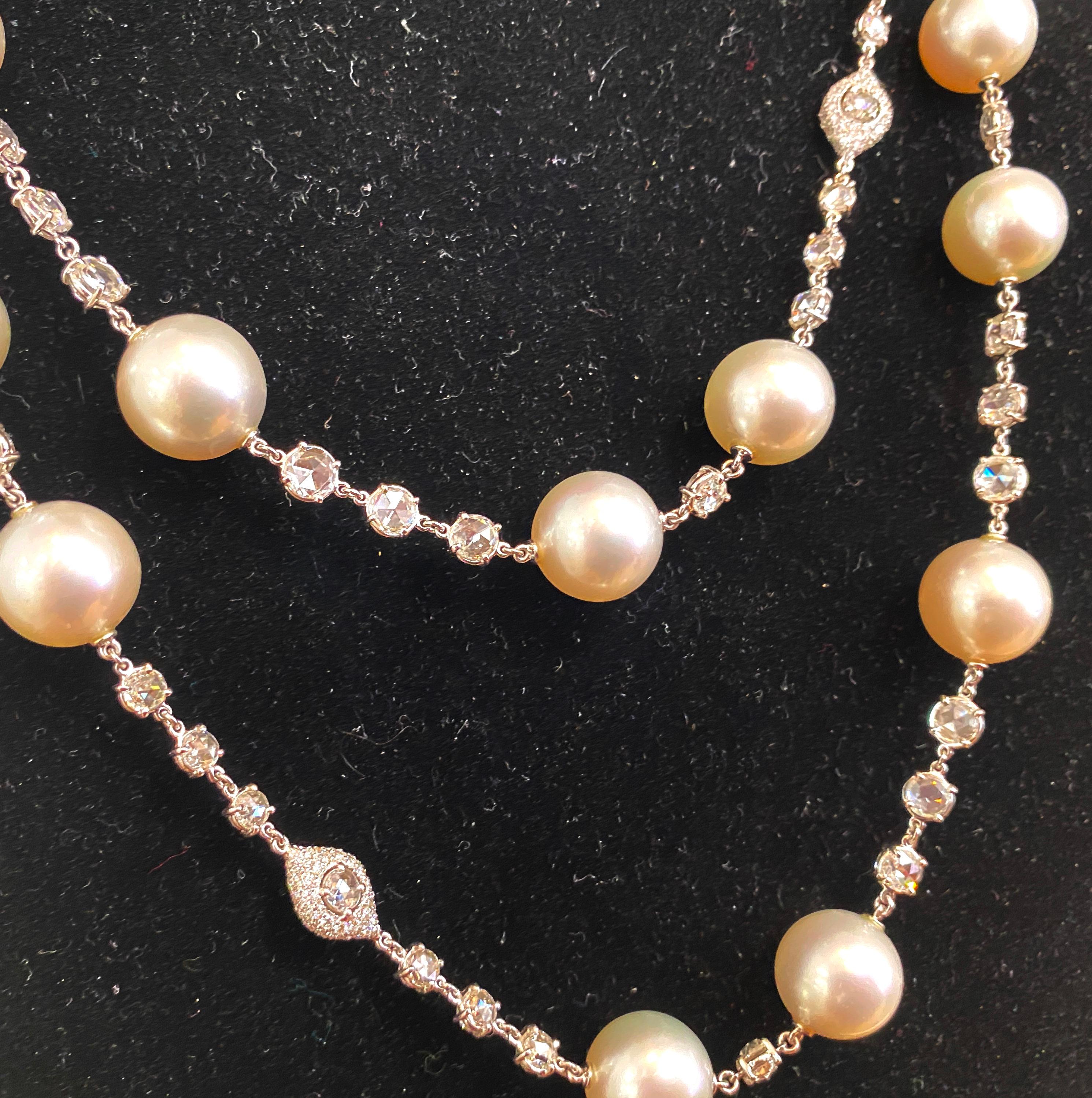 18 KT White Gold Diamond and South Sea Pearl Necklace For Sale 3